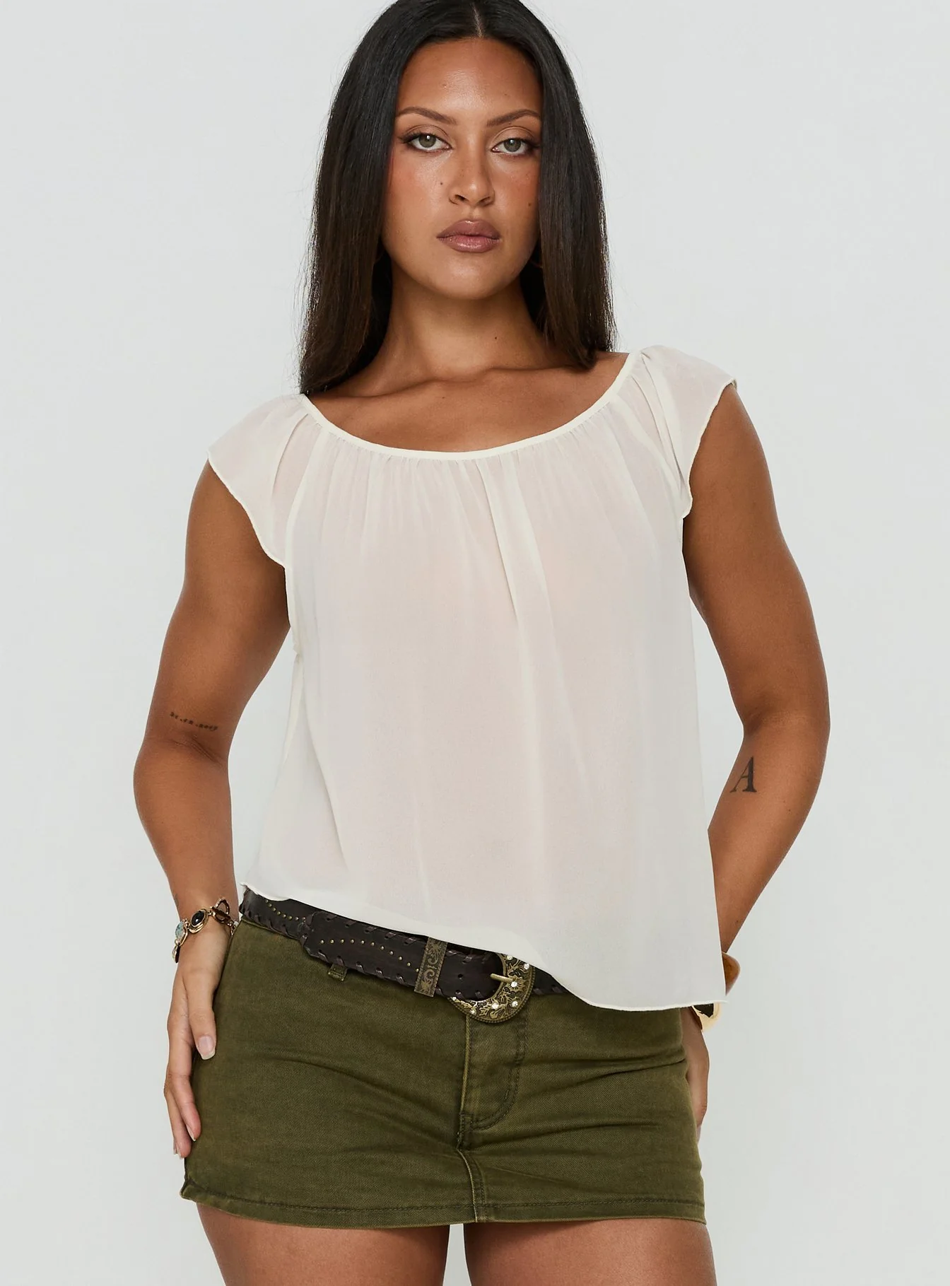 Sidra Off Shoulder Sheer Top Cream