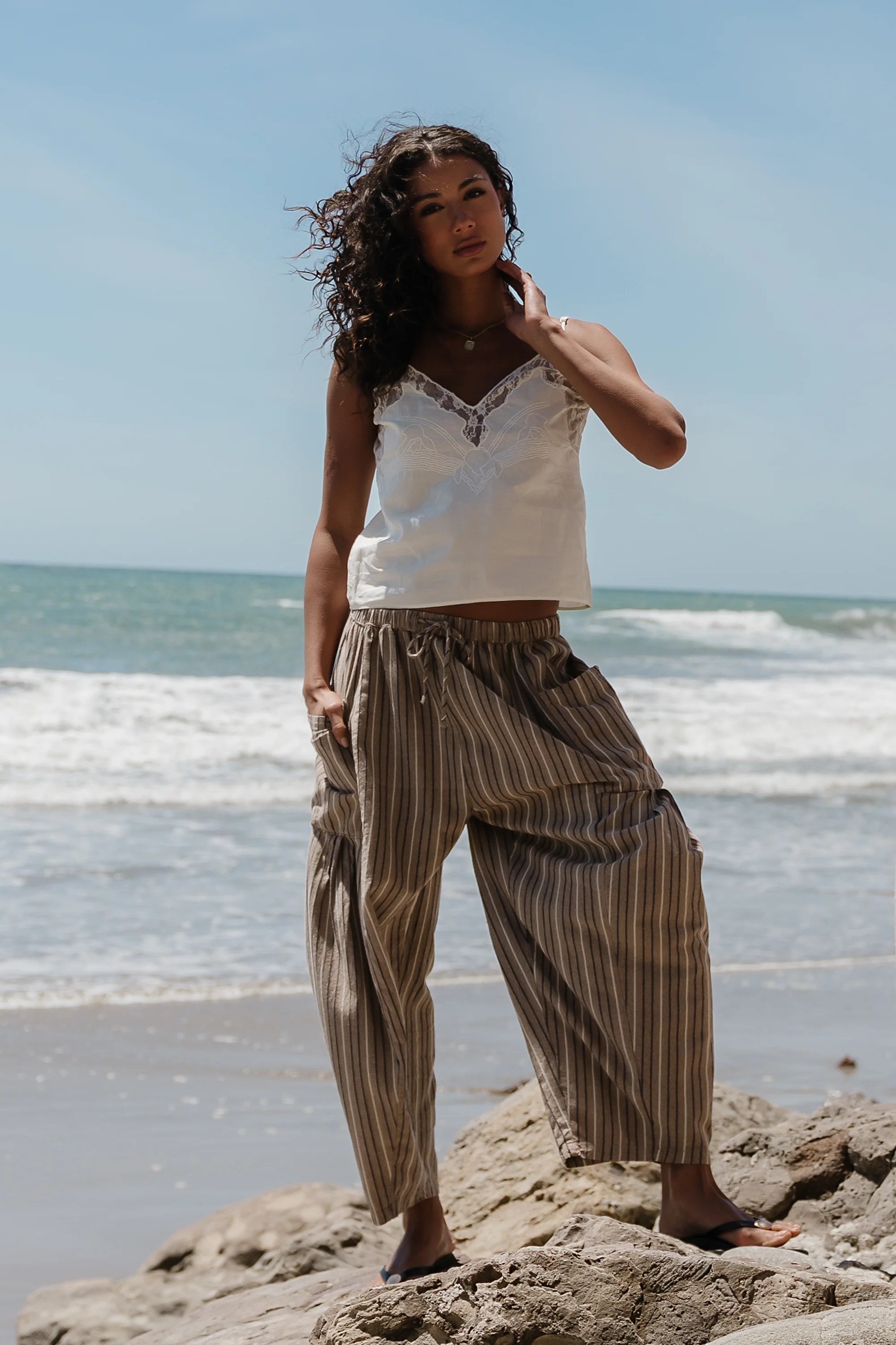 Colleen Striped Baggy Pants in Khaki - FINAL SALE