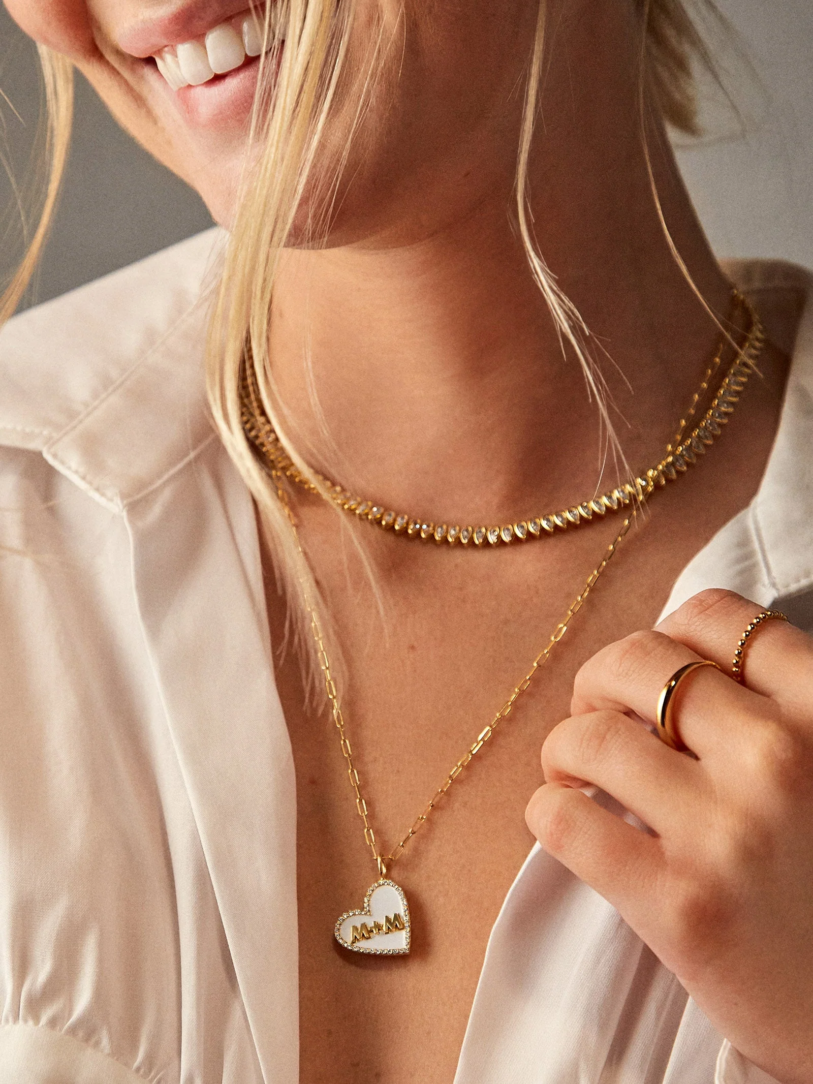 Reversible 14K Gold Custom Heart Necklace - Gold/Pavé