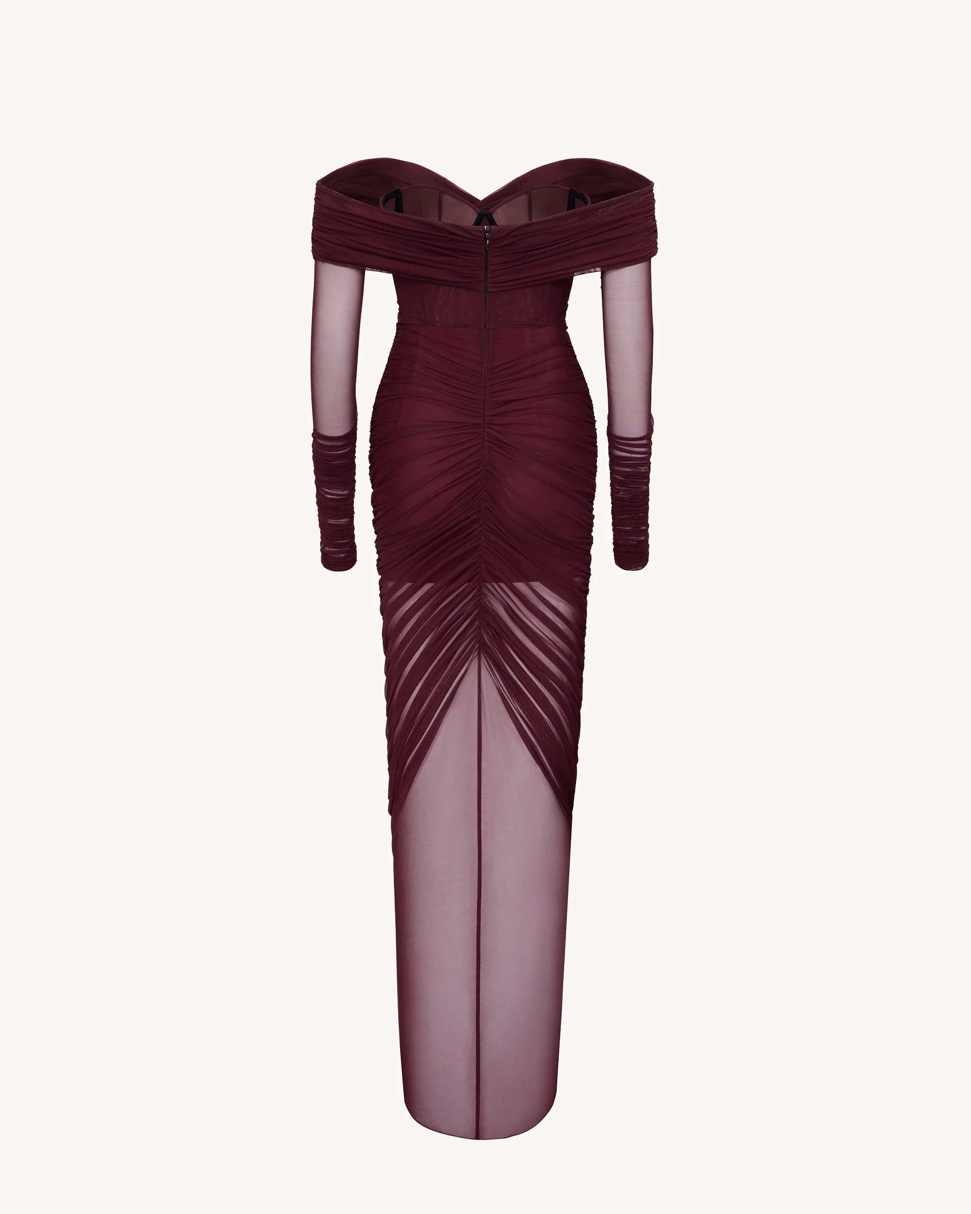 Emily Elegant Off-Shoulder Ruched Gown - Red - FASHION NOB