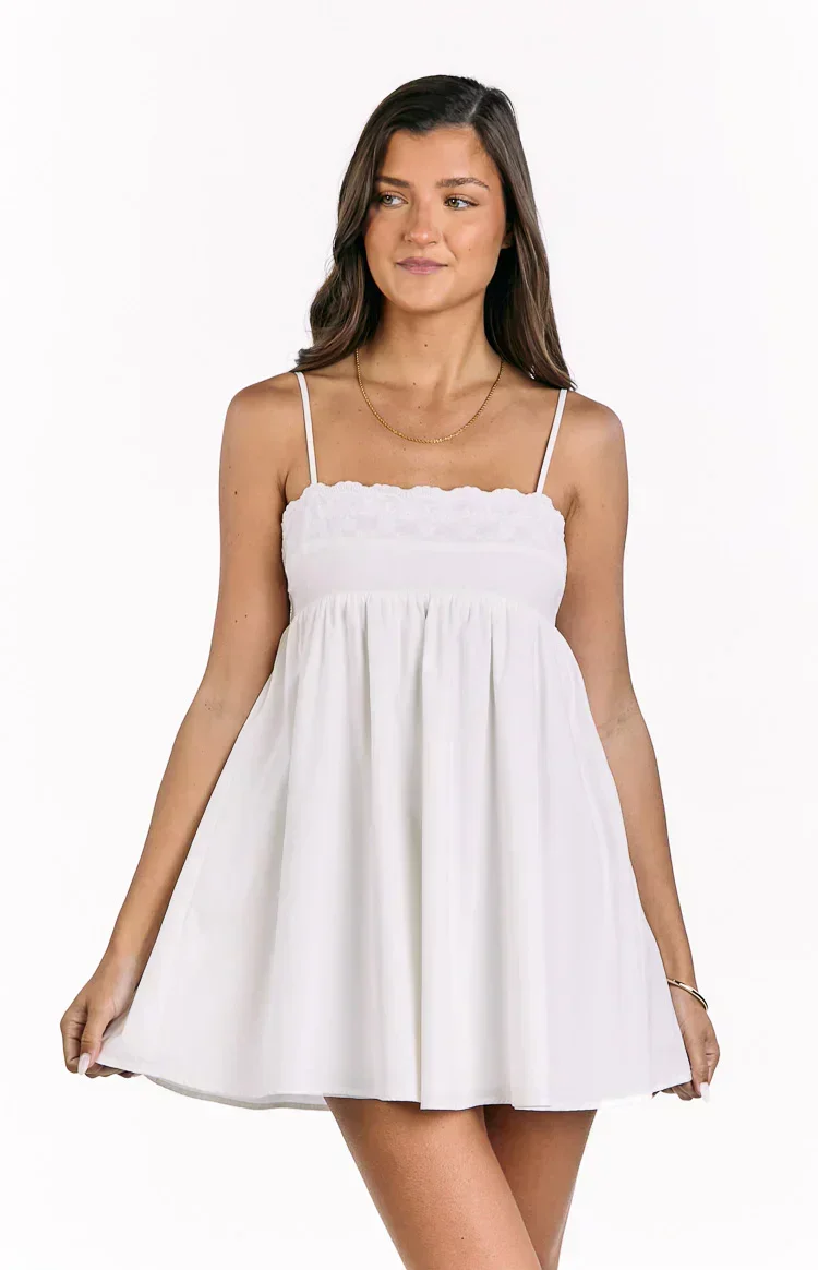 Gracelyn White Eyelet Embroidered Mini Dress - FASHION NOB