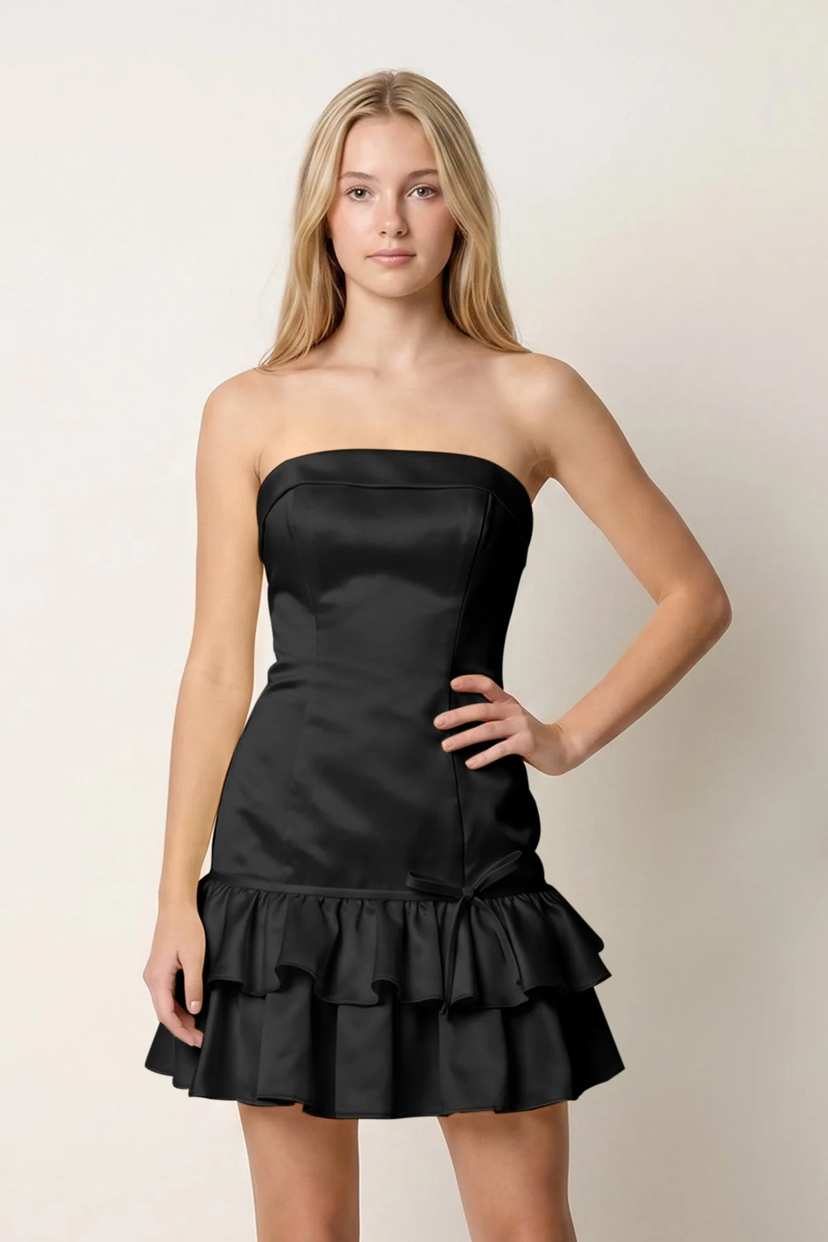 Turquoise Ruffled Strapless Tiered A-Line Satin Homecoming Dress