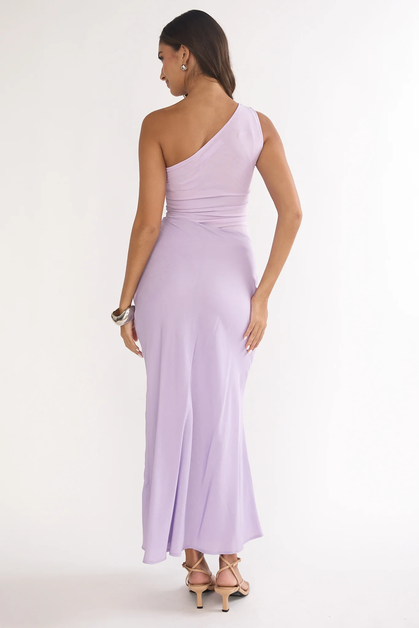 Divina One-Shoulder Gathered Waist Maxi Dress Lilac