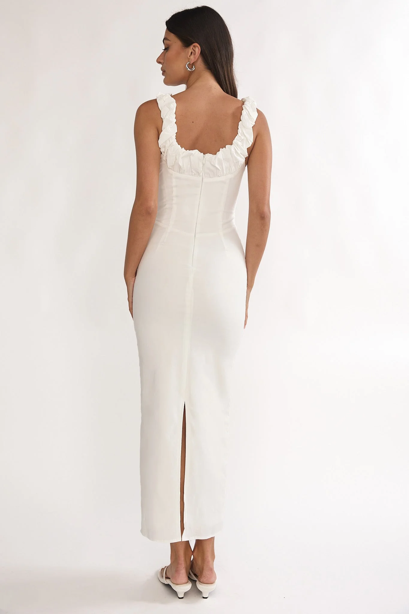 Zabrina Shirred Bust Maxi Dress Off White