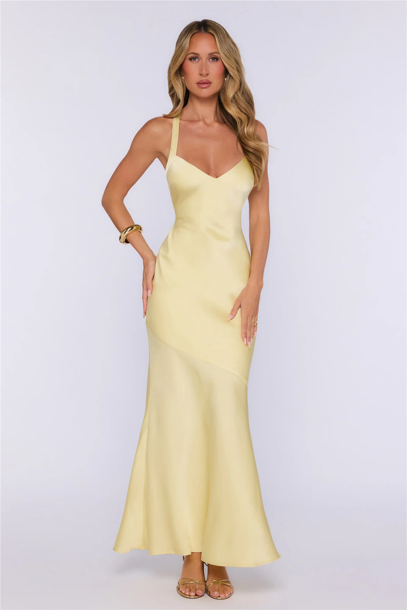 Spotlight Energy Satin Maxi Dress Lemon