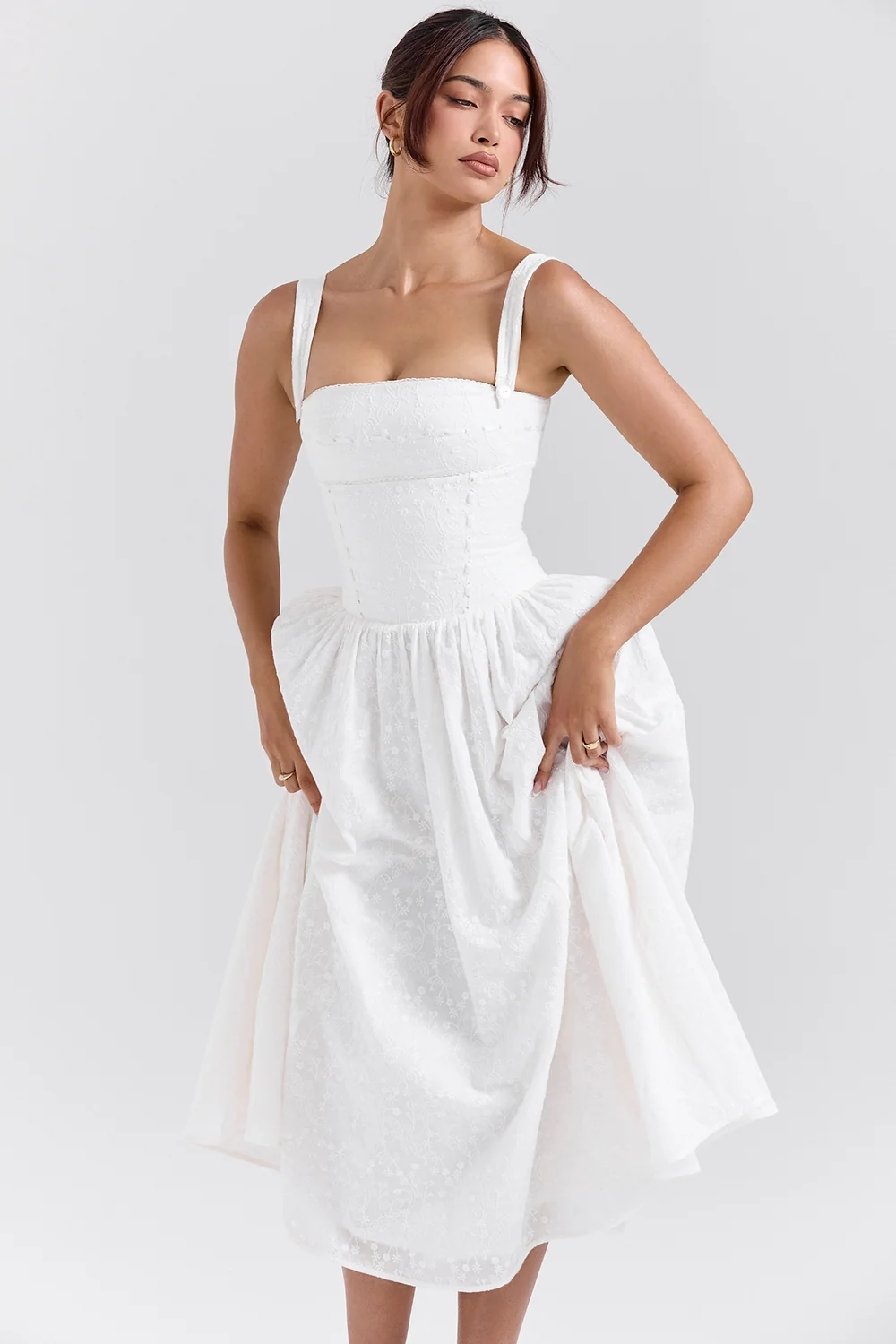 white broderie anglais midi sundress