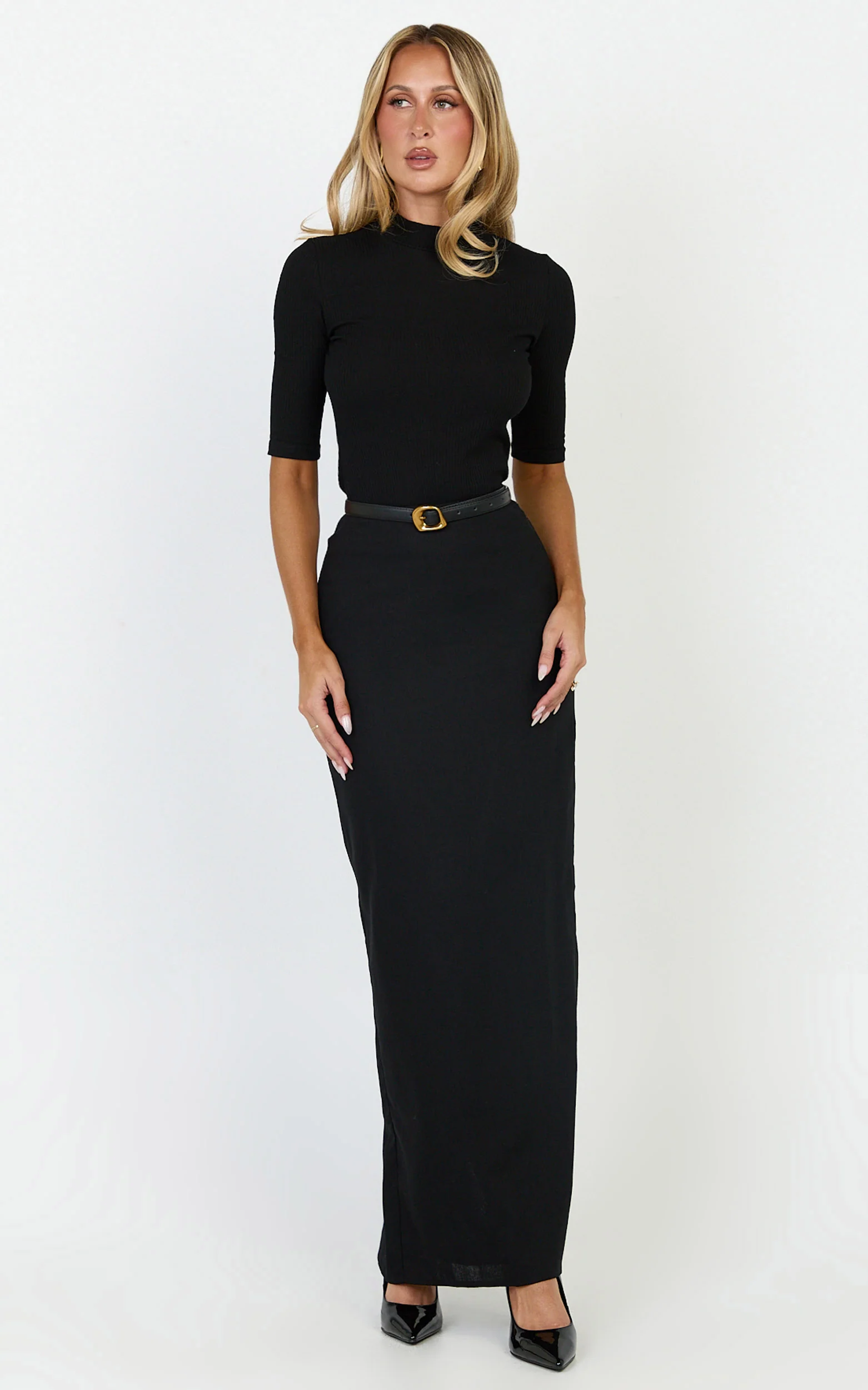 Vance Maxi Skirt - Linen Back Split Skirt in Black