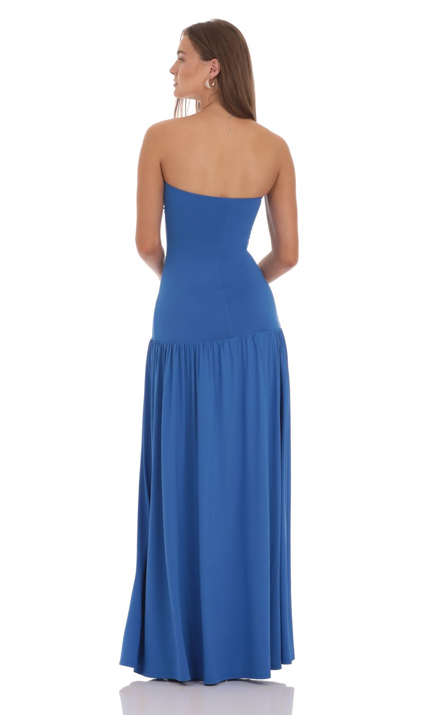 Strapless Drop Waist Maxi Dress in Blue