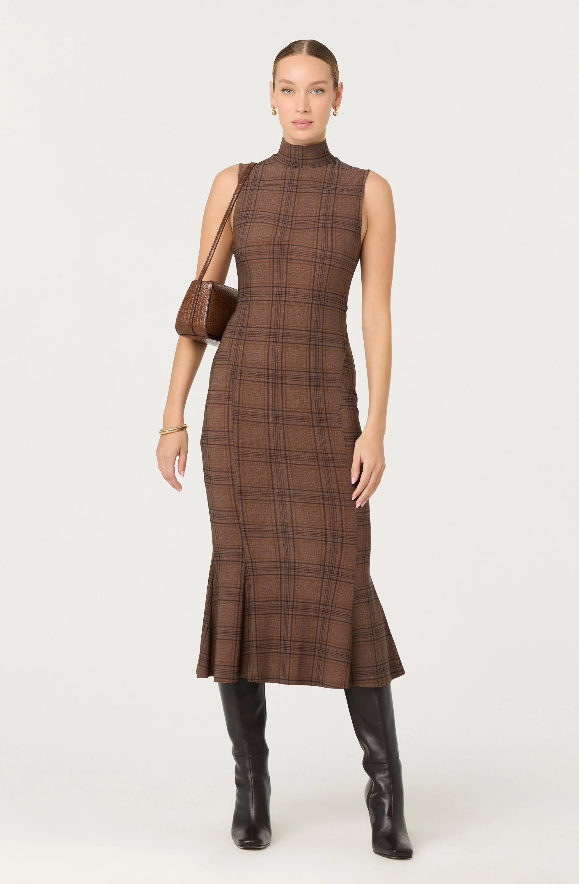 Leigha Mock-Neck Plaid Midi Dress - luluinthesky
