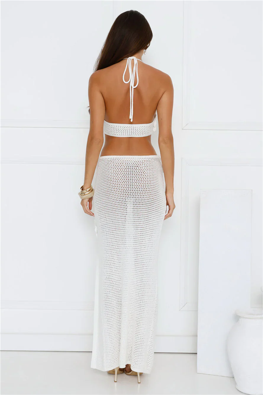 Monaco Sun Knit Halter Maxi Dress White