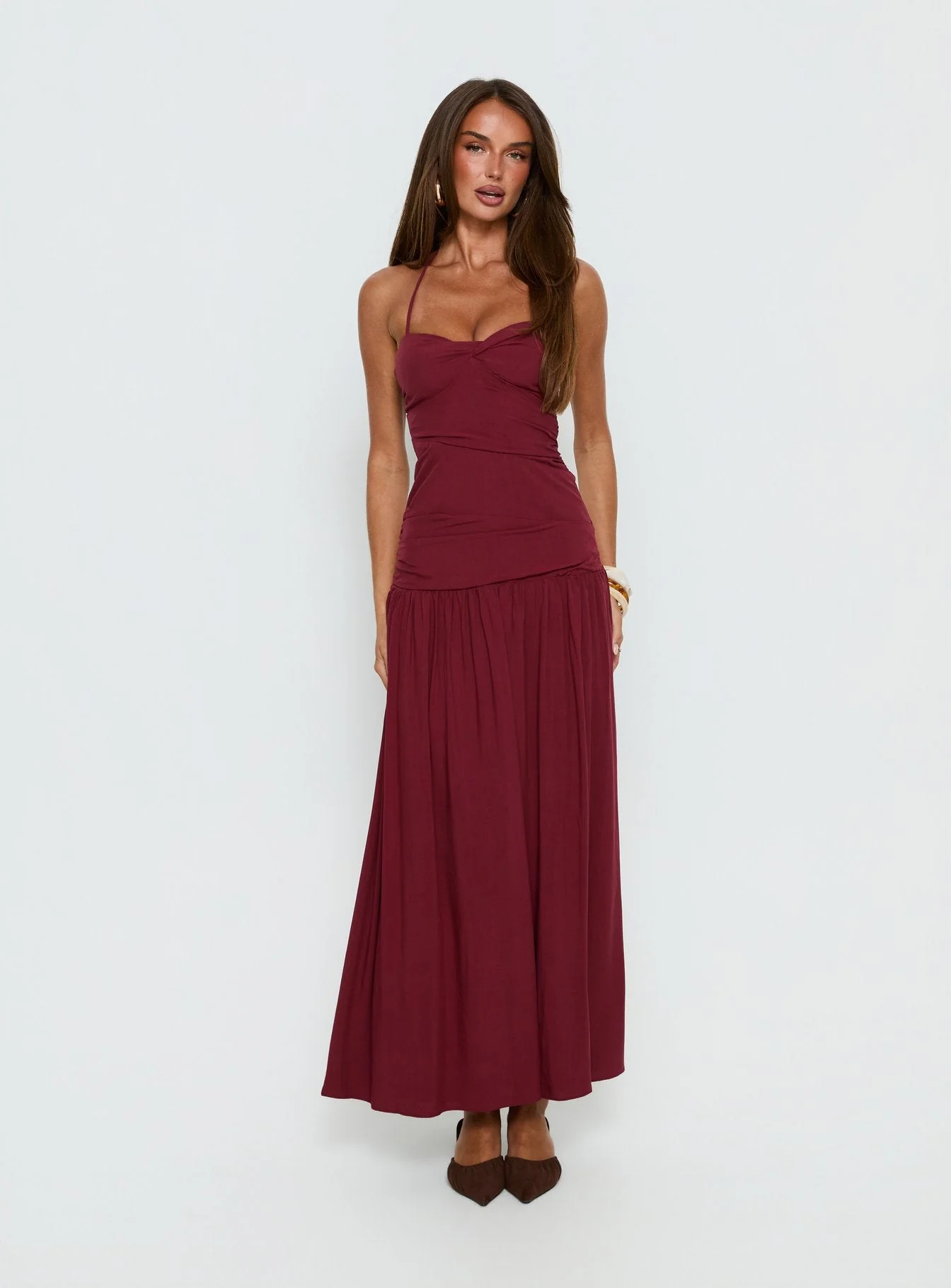 Marguerite Halter Maxi Dress Ruby Wine
