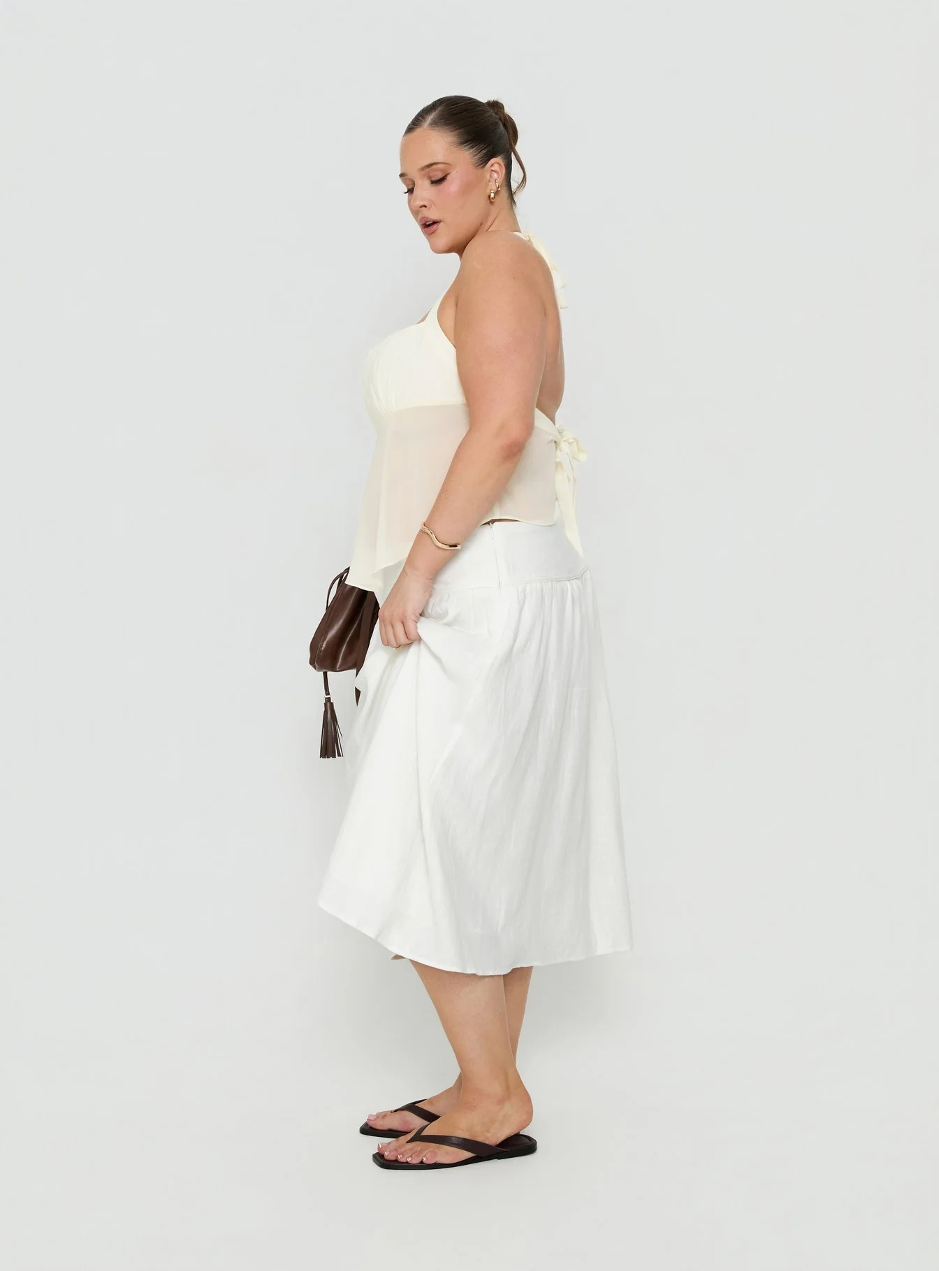 Heart Of Gold Linen Blend Midi Skirt White Curve