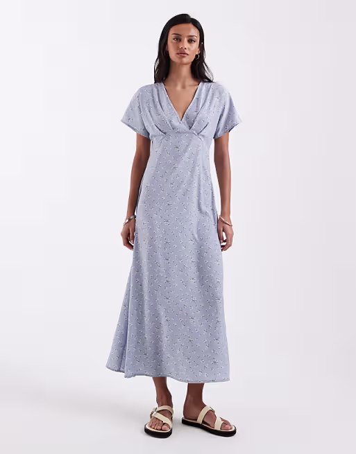 Brave Soul midi tea dress in blue floral ditsy print