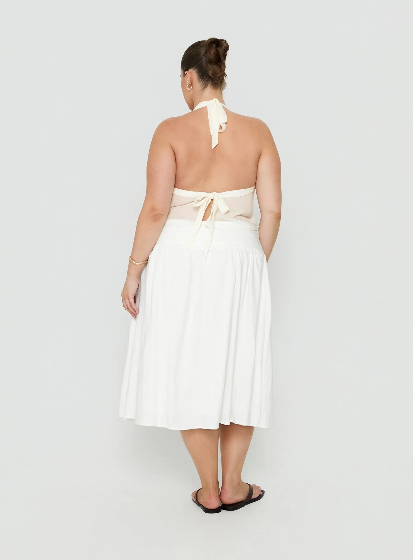 Heart Of Gold Linen Blend Midi Skirt White Curve
