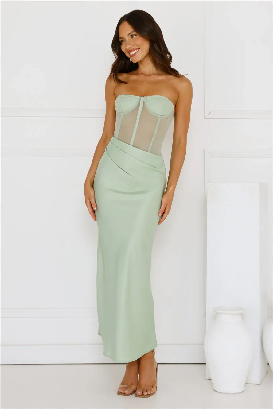 Sunbeam Serenade Strapless Mesh Maxi Dress Green