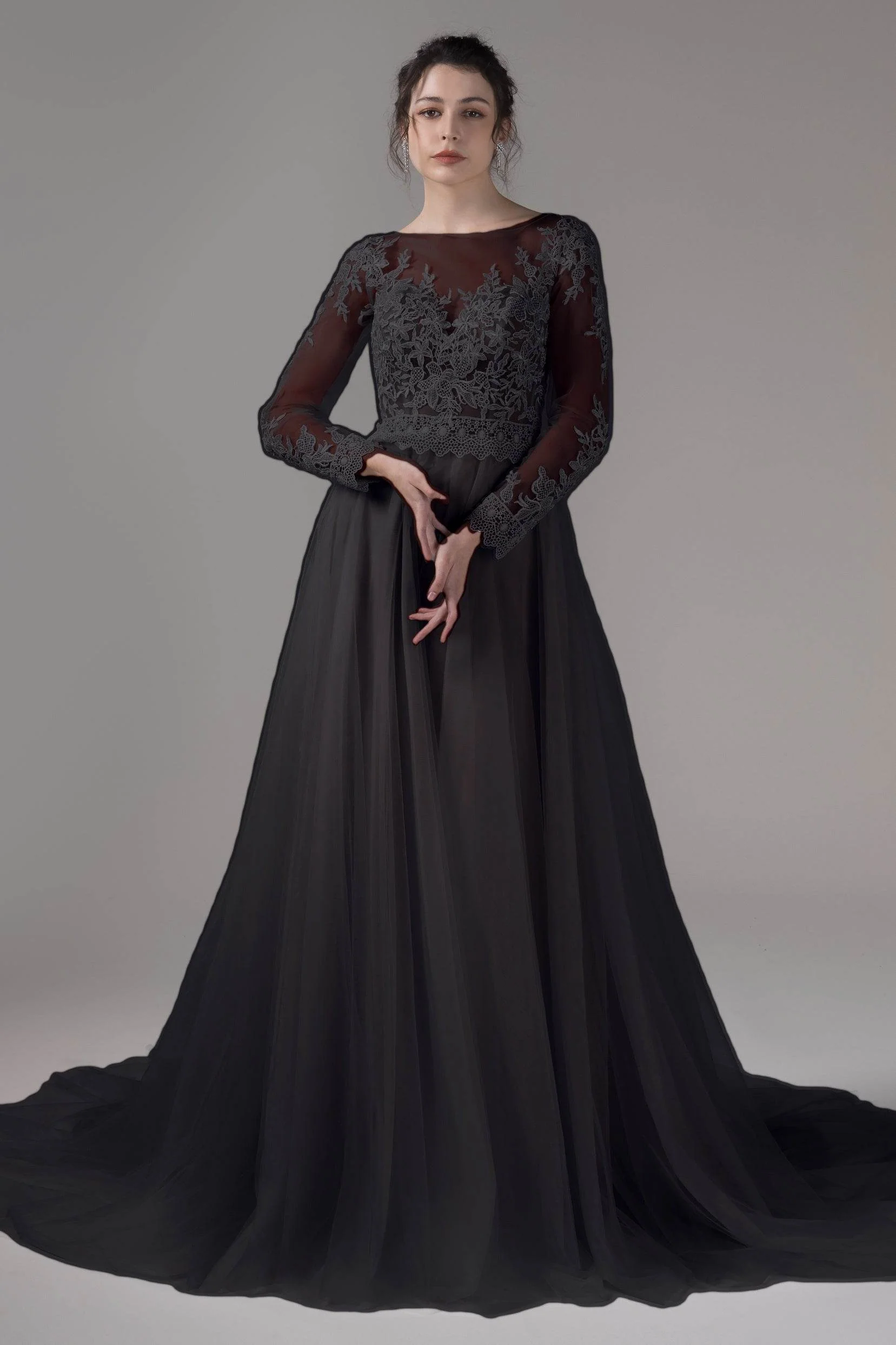A-Line Chapel Train Lace Tulle Wedding Dress CW2809
