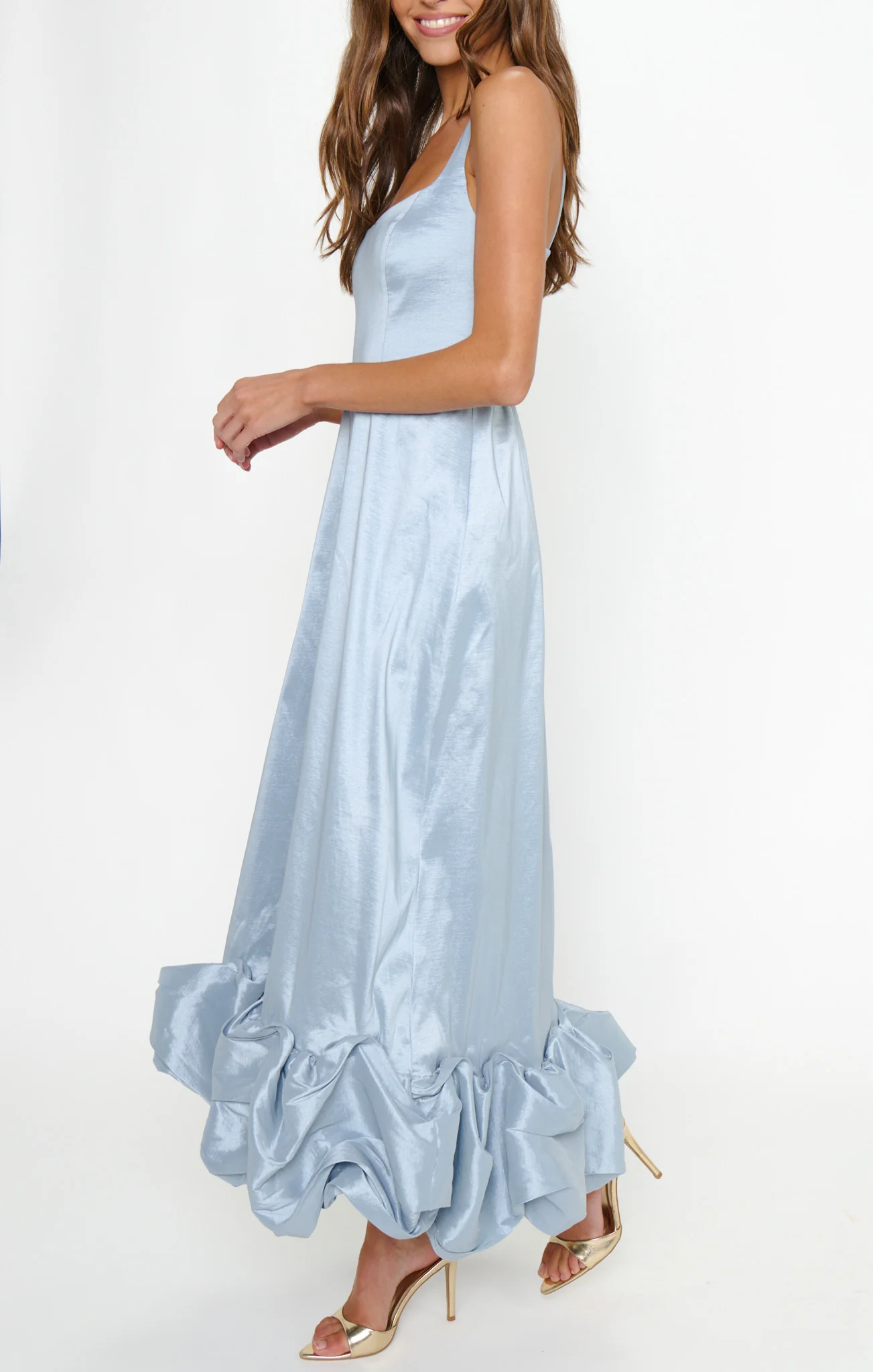 Rebecca Midi Dress ~ Steel Blue Taffeta