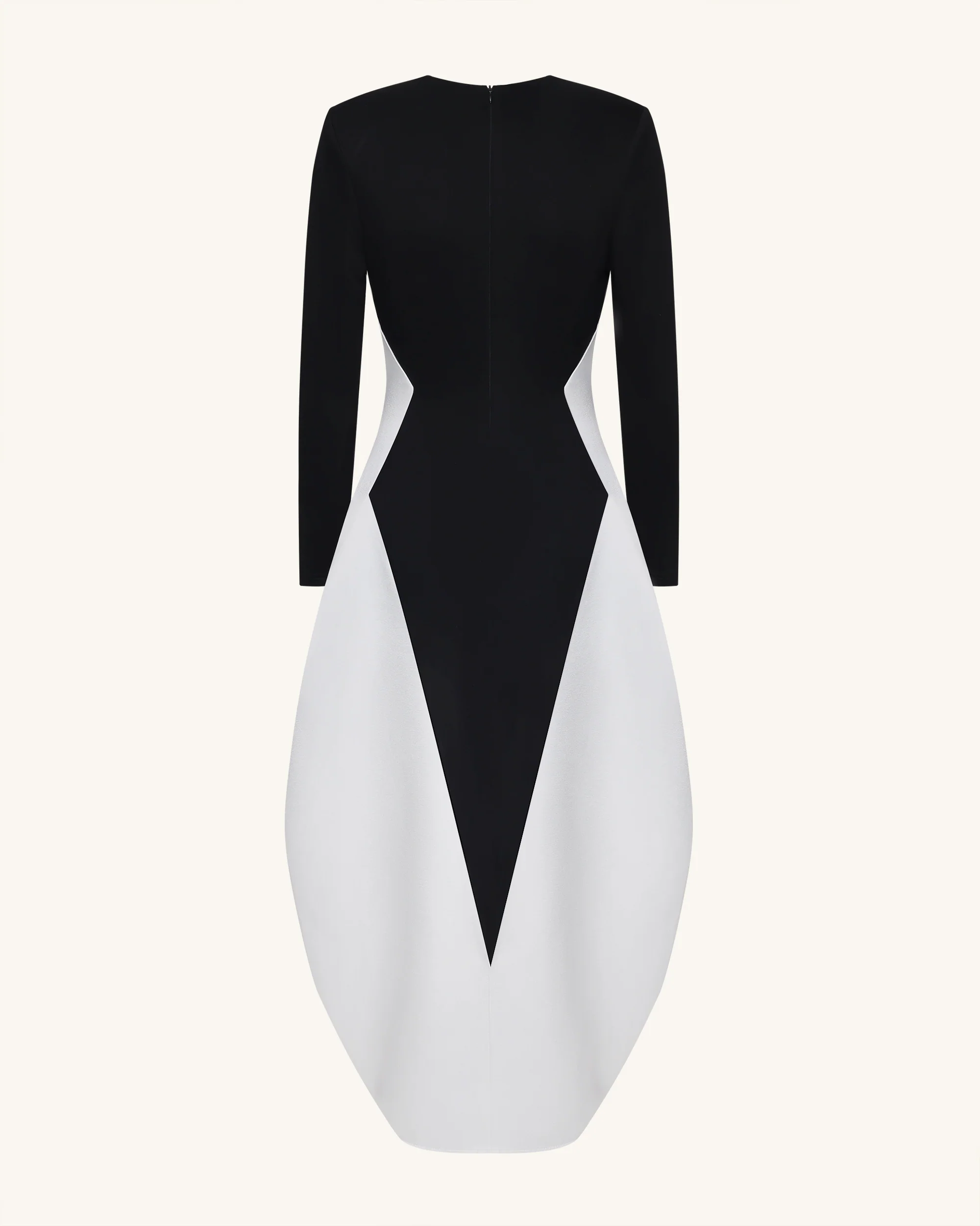 Monochrome Paneled Plunging V-Neck Long-Sleeve Maxi Dress - Black - FASHION NOB