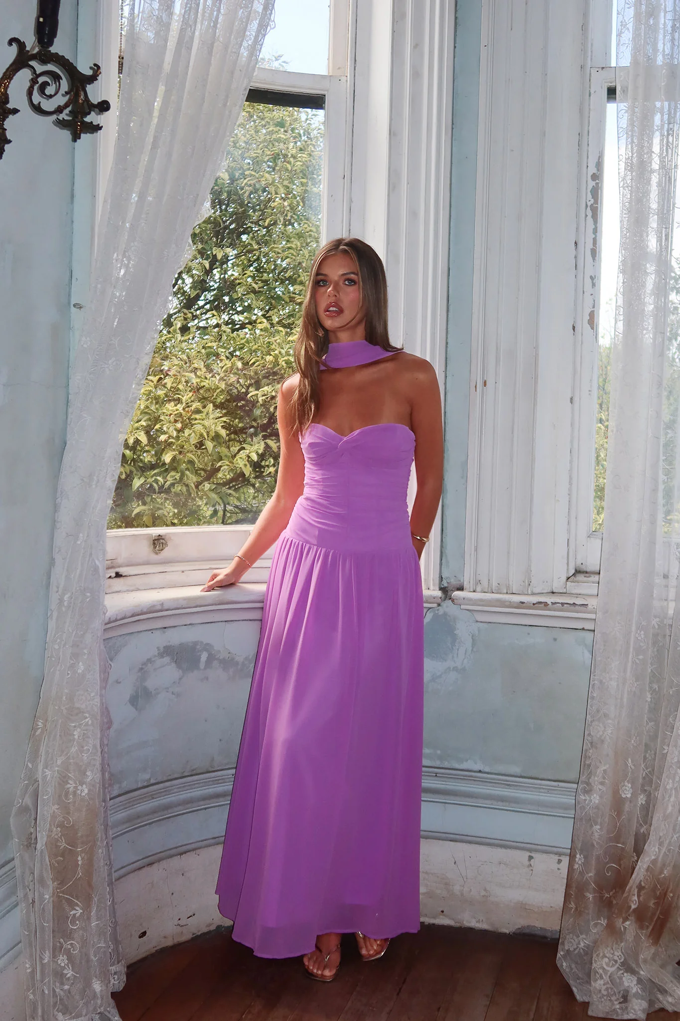 Novarra Twist Bust Strapless Maxi Dress Lilac