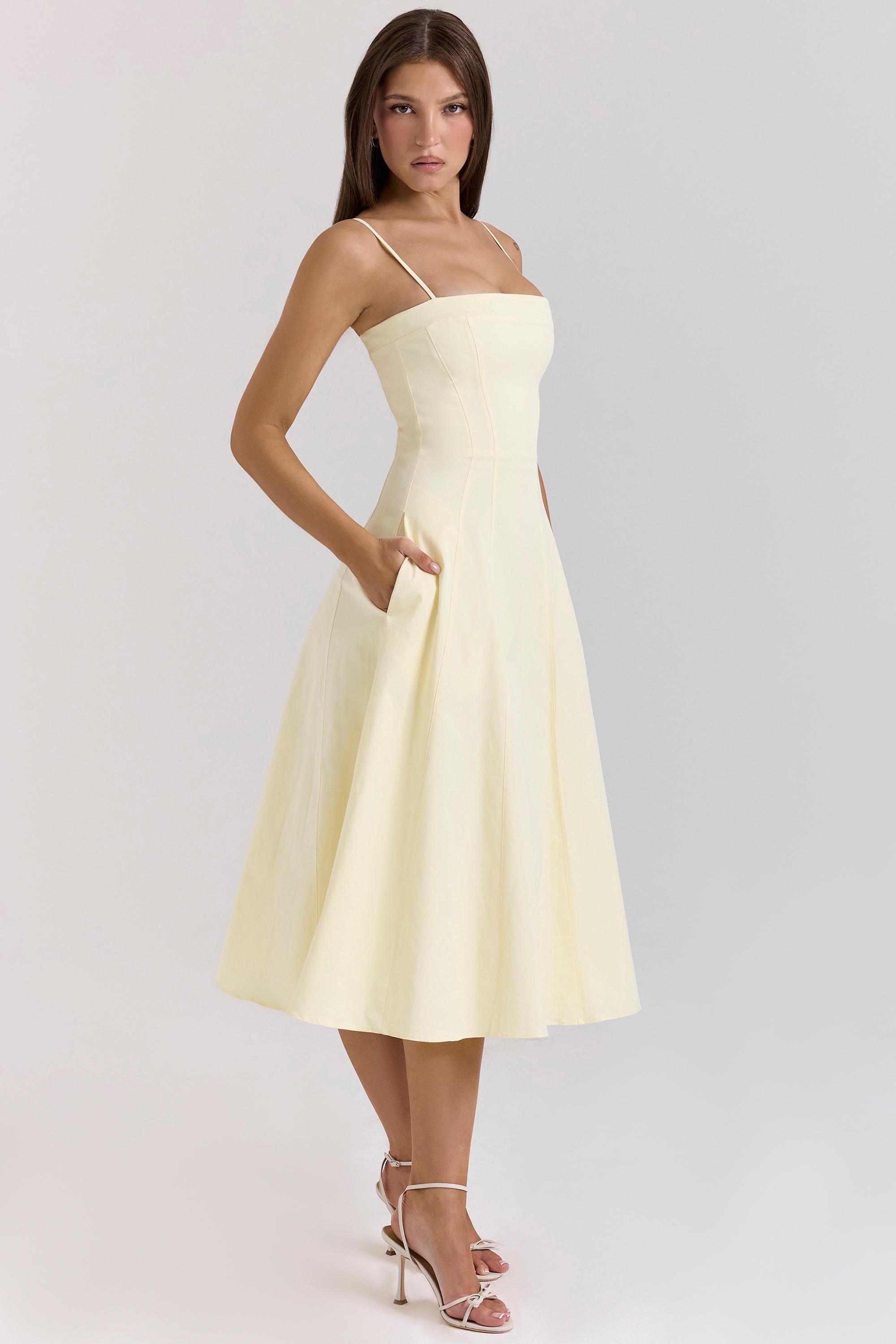 Lemon Stretch Cotton A-Line Midi Sundress