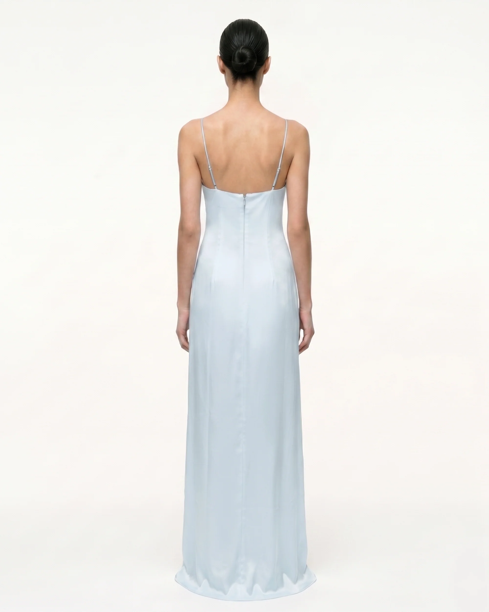 Iris Motif Satin Slip Gown - Light Blue - FASHION NOB