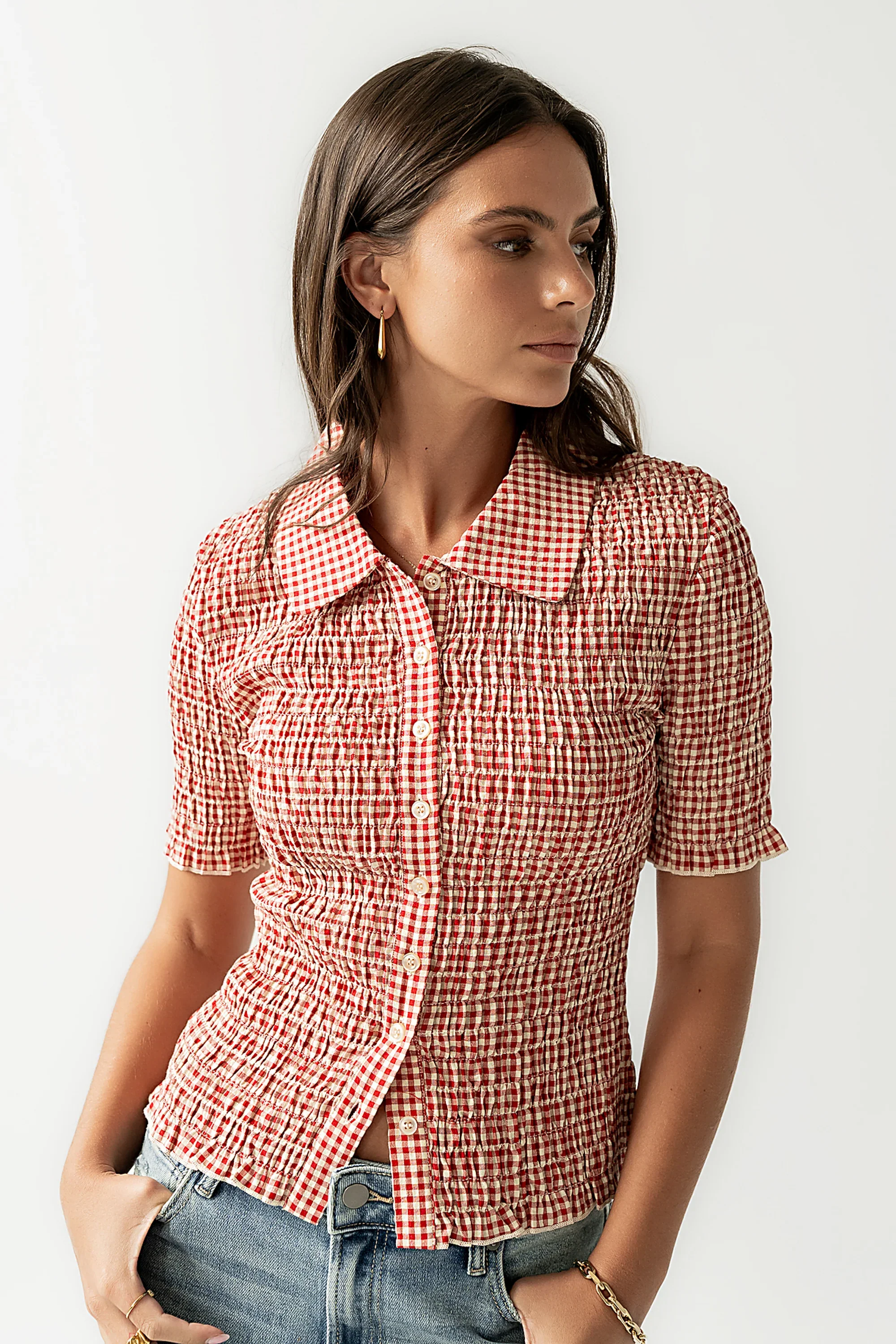 Connie Gingham Blouse in Red