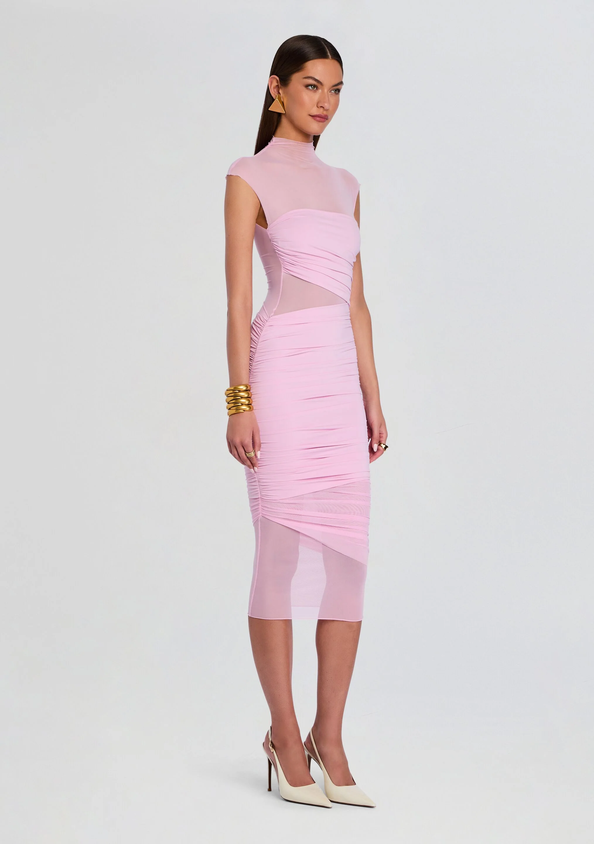 Tabitha Mesh Ruched Midi Dress