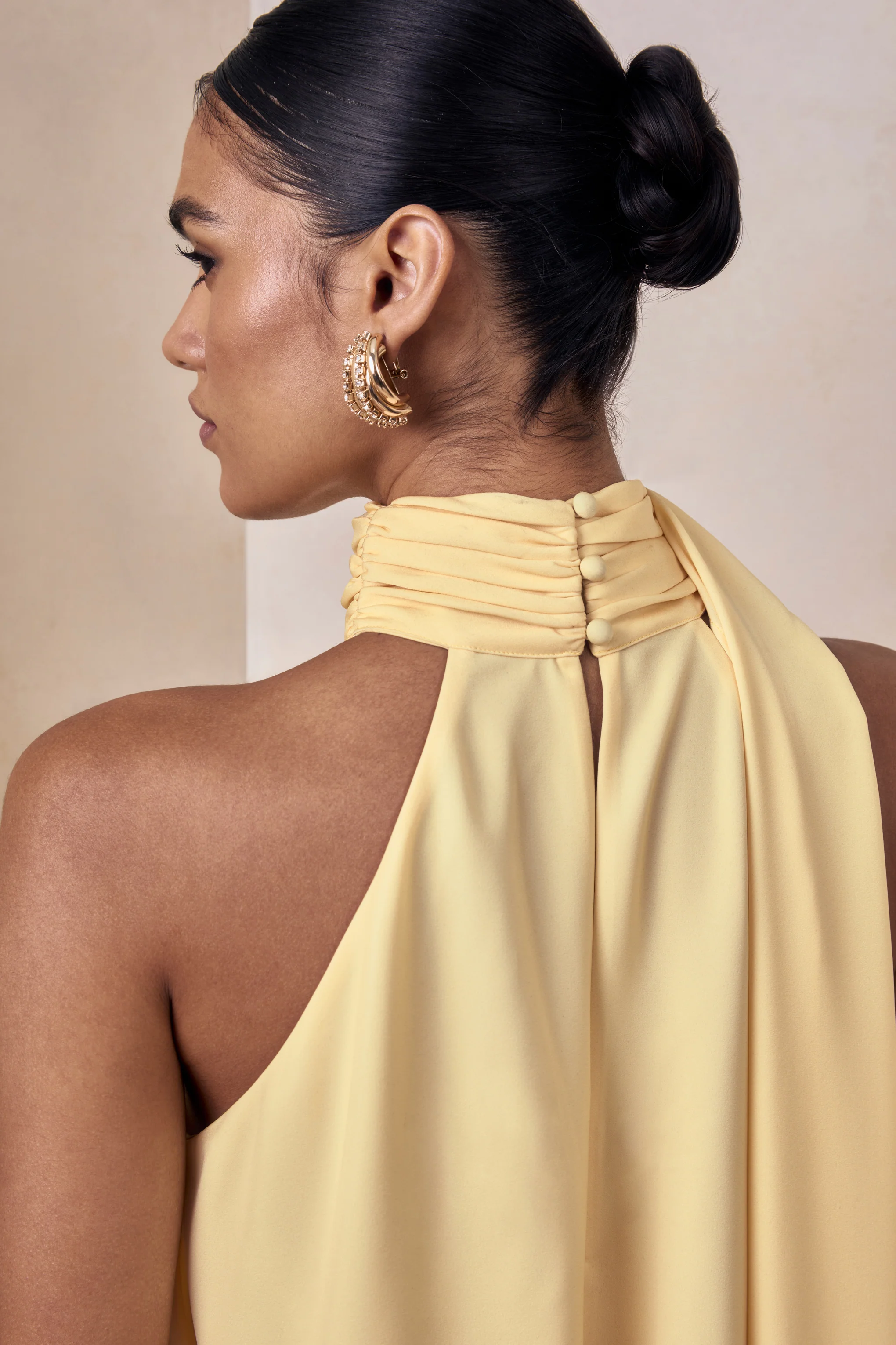 Sancelle | Lemon Matte Satin Halter-Neck Top