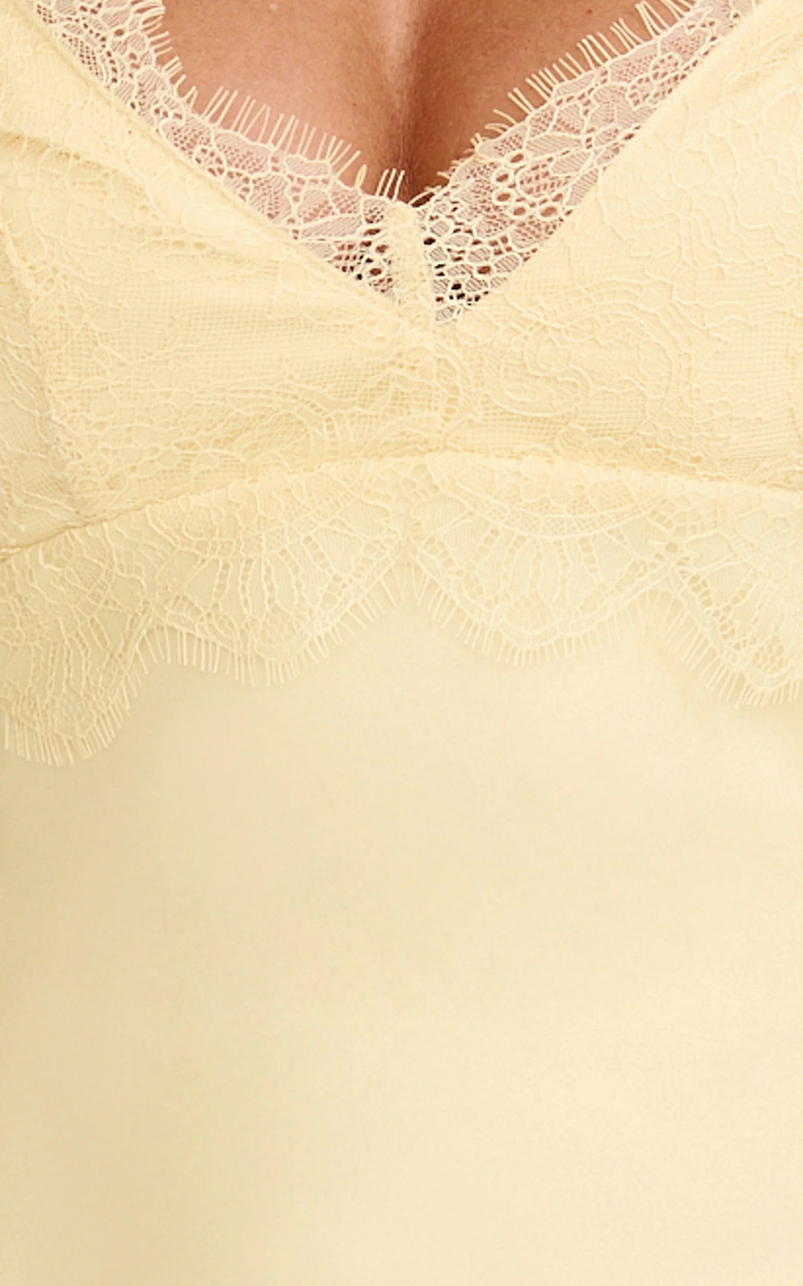 Kyra Maxi Dress - Lace Bust And Tie Back Satin Dress in Lemon