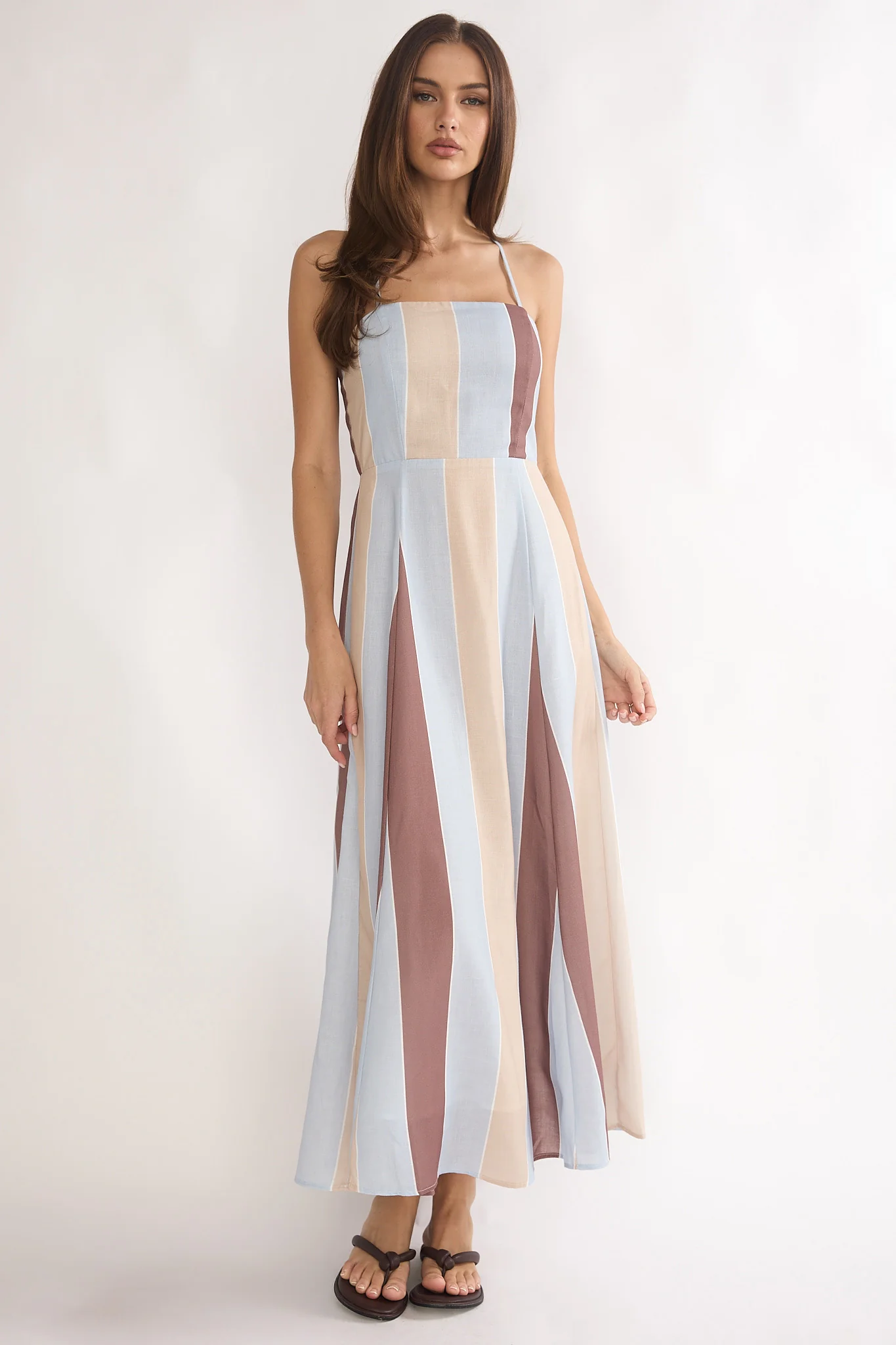 Second Glance Olga Criss-Cross Back Maxi Dress Stripe
