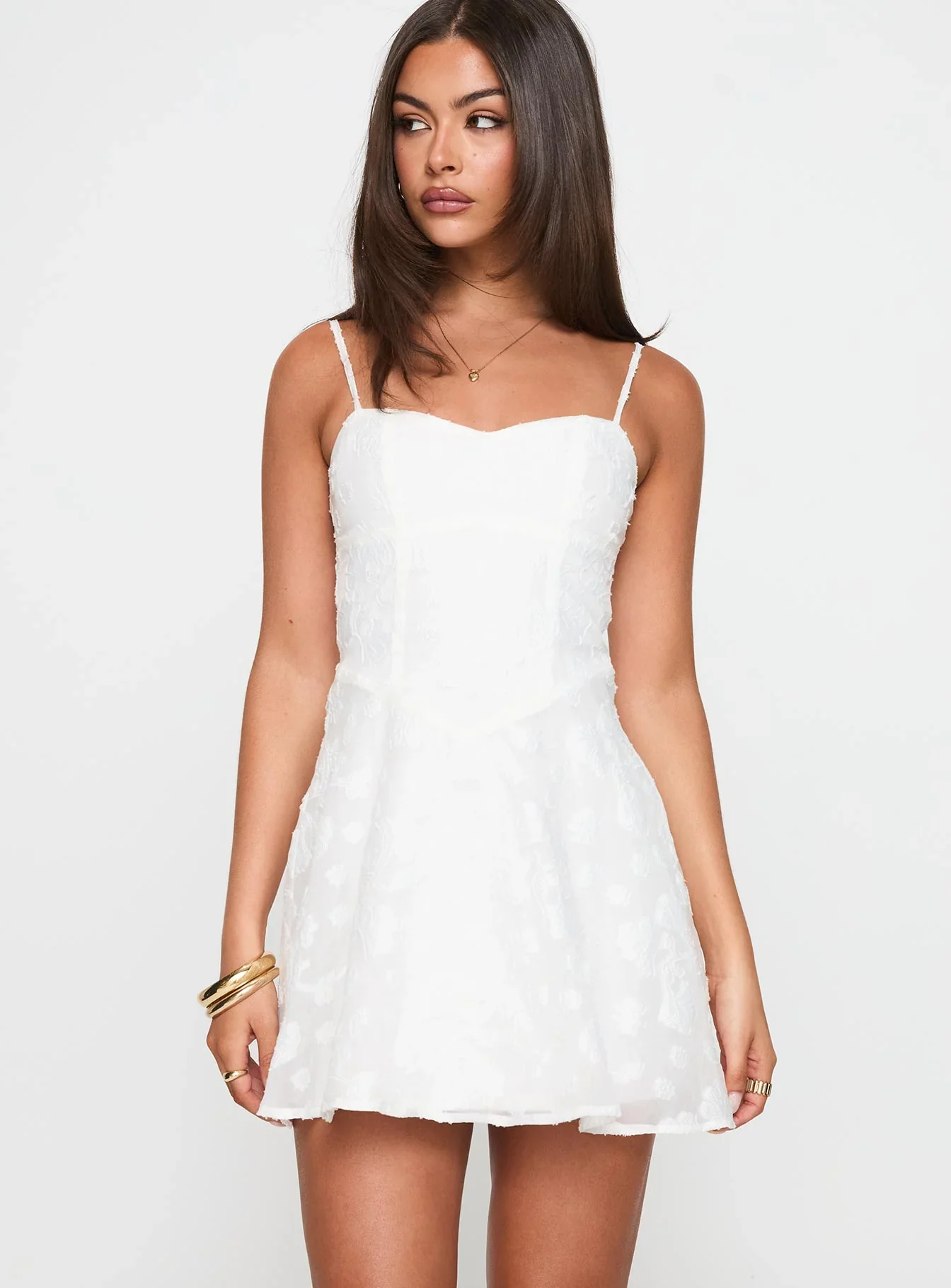 New Chapters Broderie Mini Dress White - luluinthesky