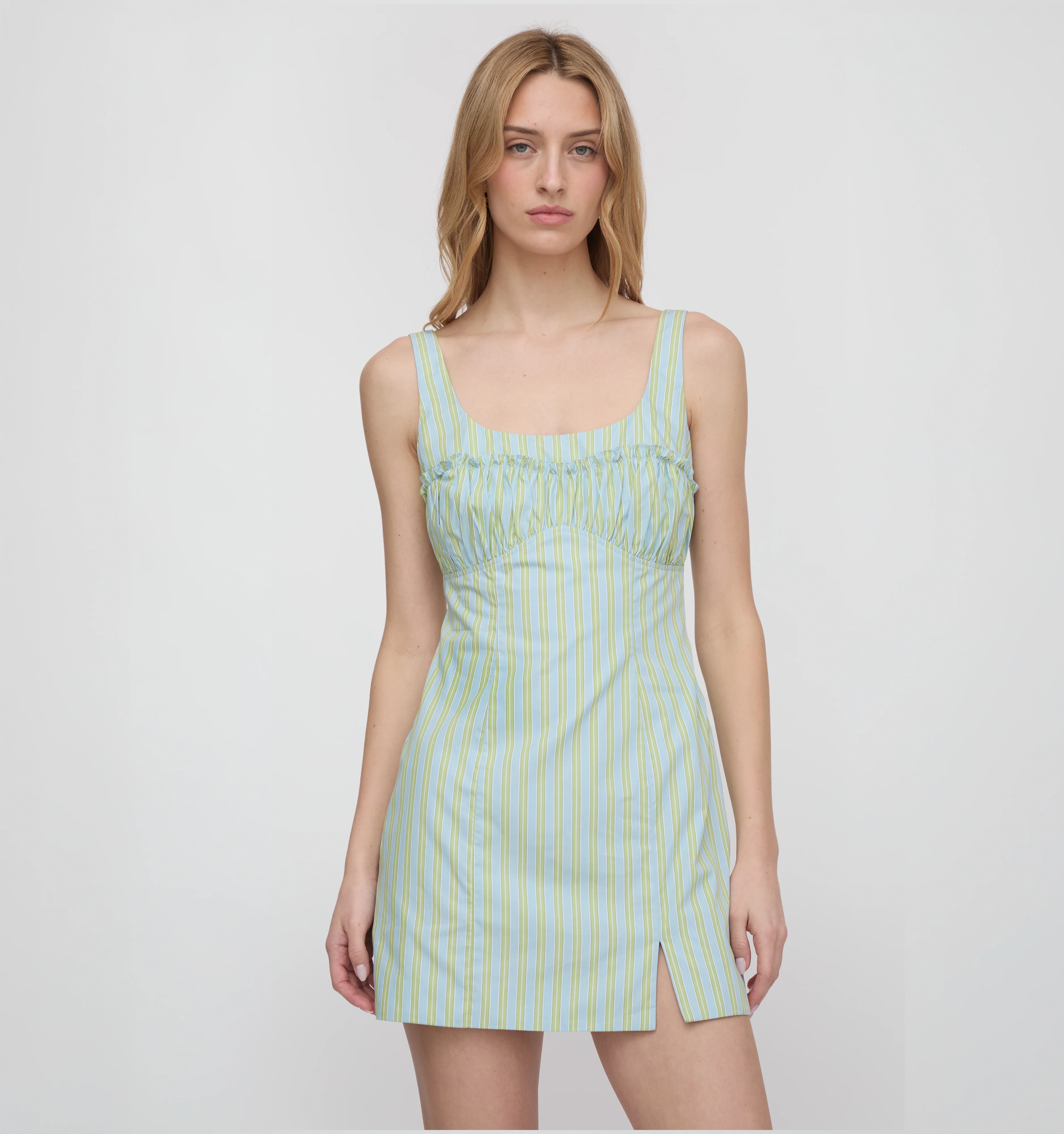 The Eviana Dress - Blue/Green Stripe