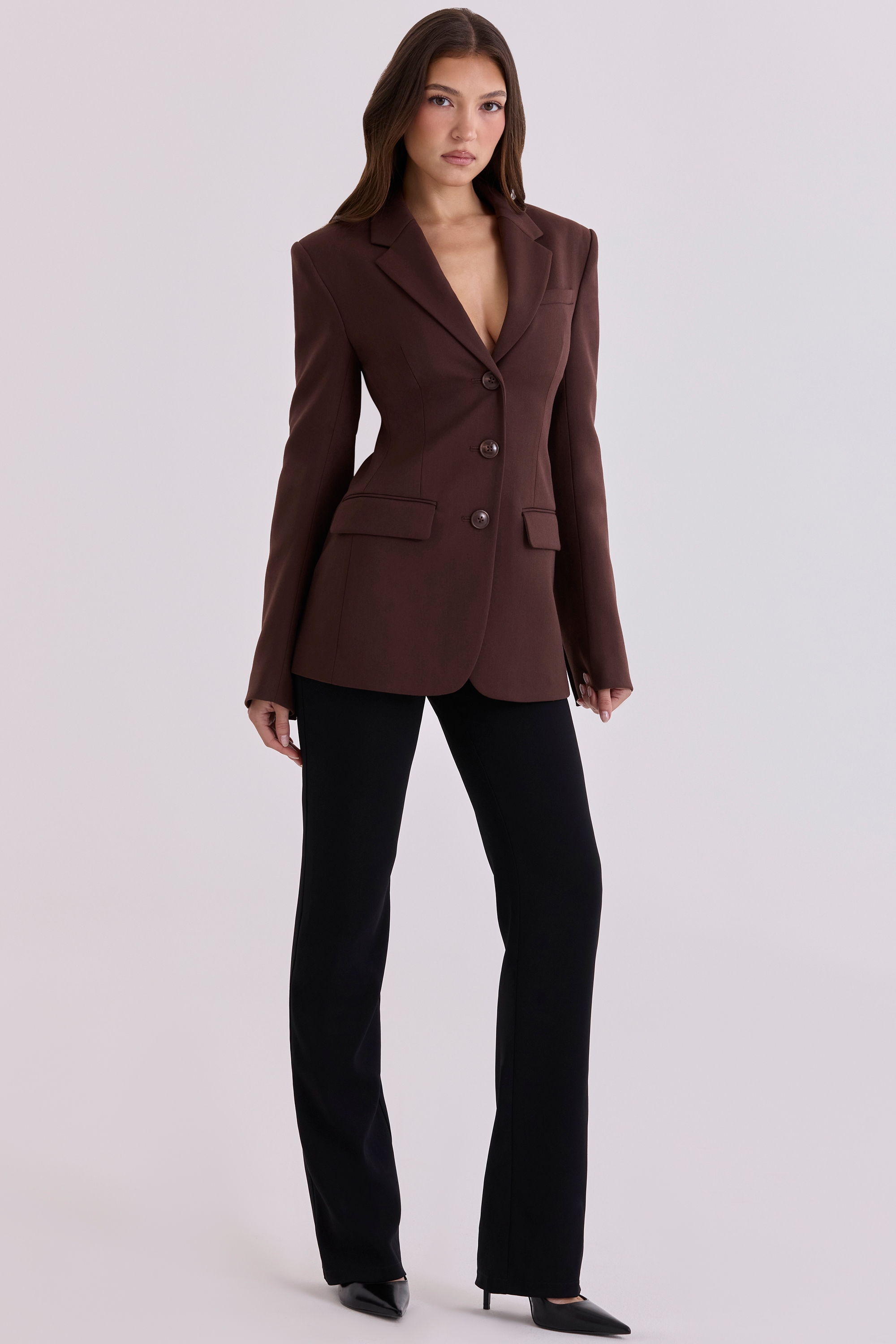 Chocolate Crepe Hourglass Blazer Jacket