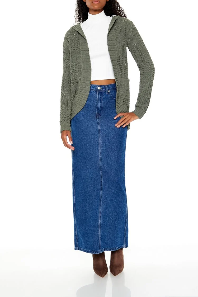 Hooded Open-Front Cardigan Sweater