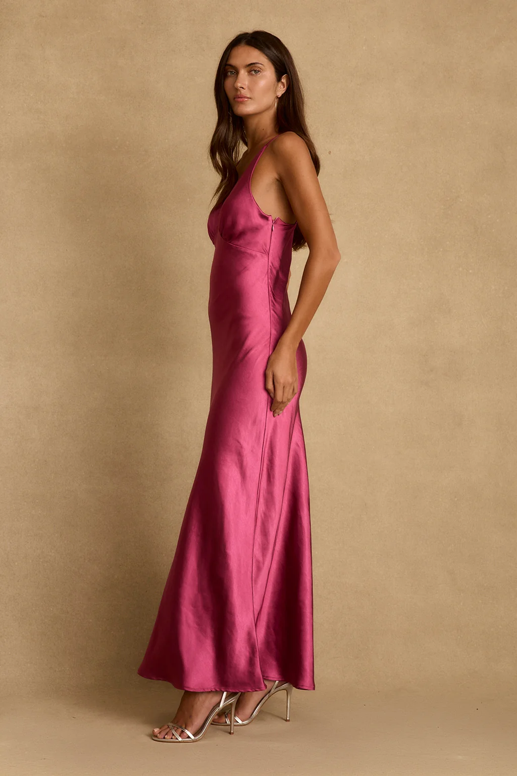 Mirabella Fuchsia Satin Maxi Dress