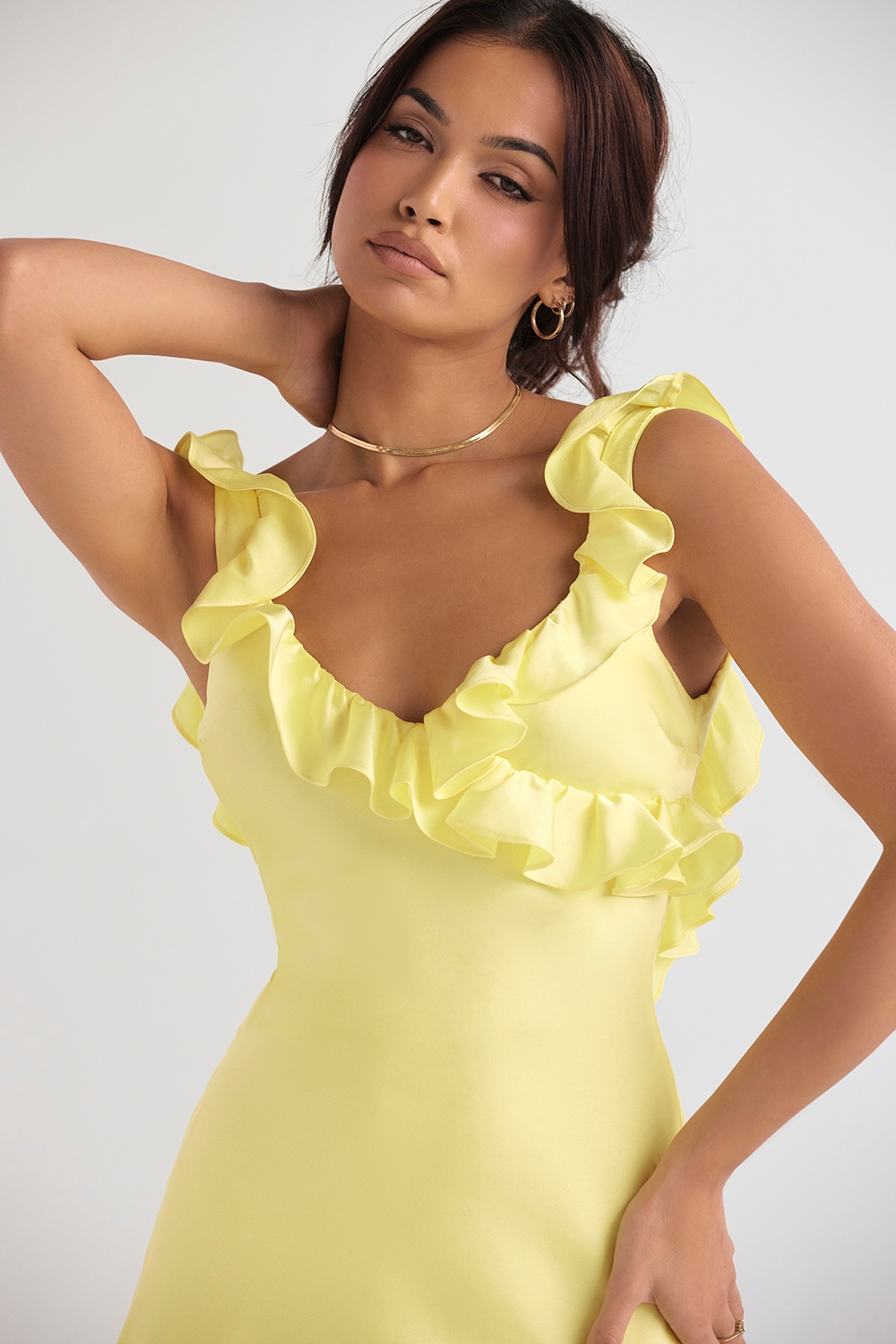 Buttercup Satin Ruffle Mini Dress