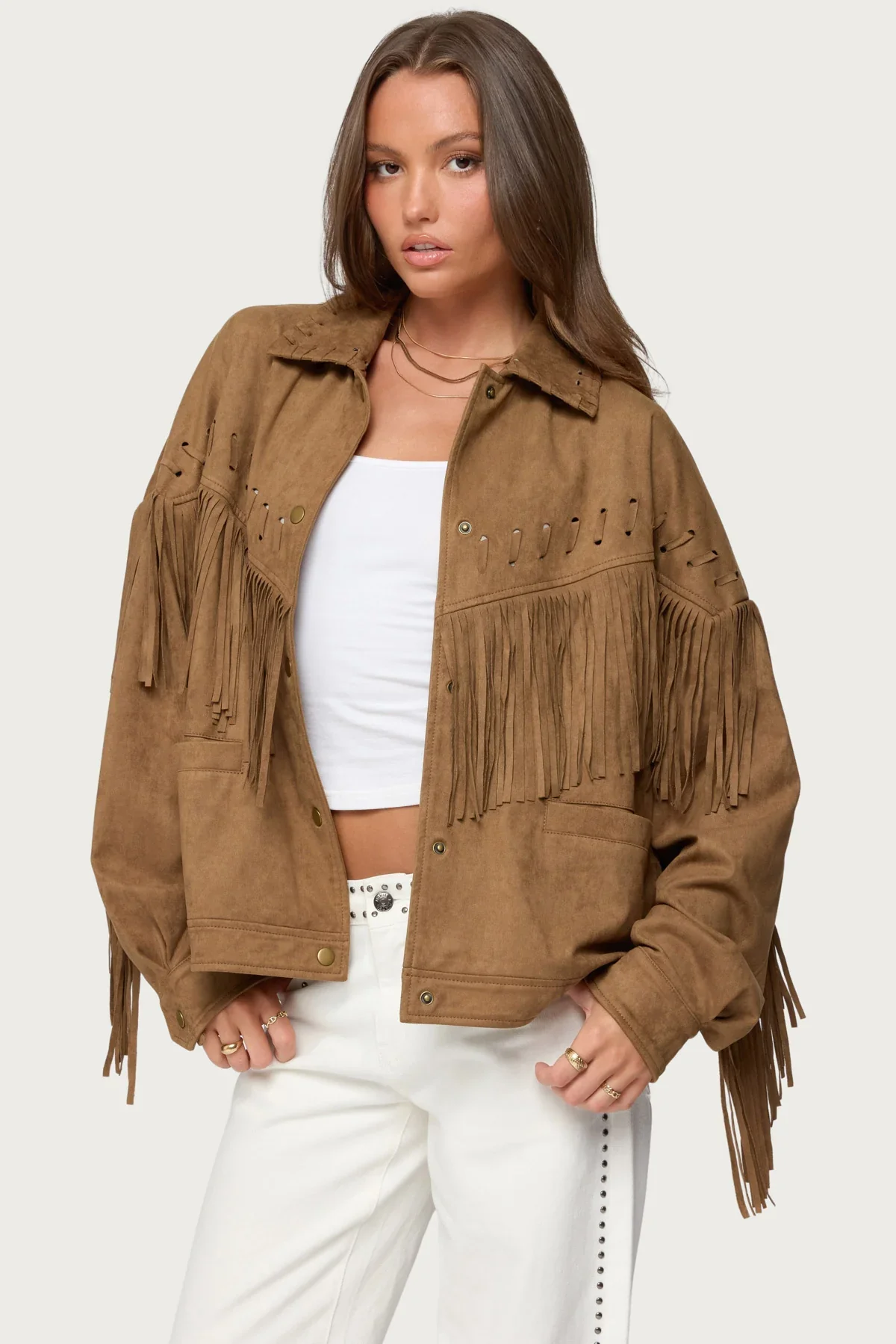 Evonka Fringe Faux Suede Jacket - luluinthesky