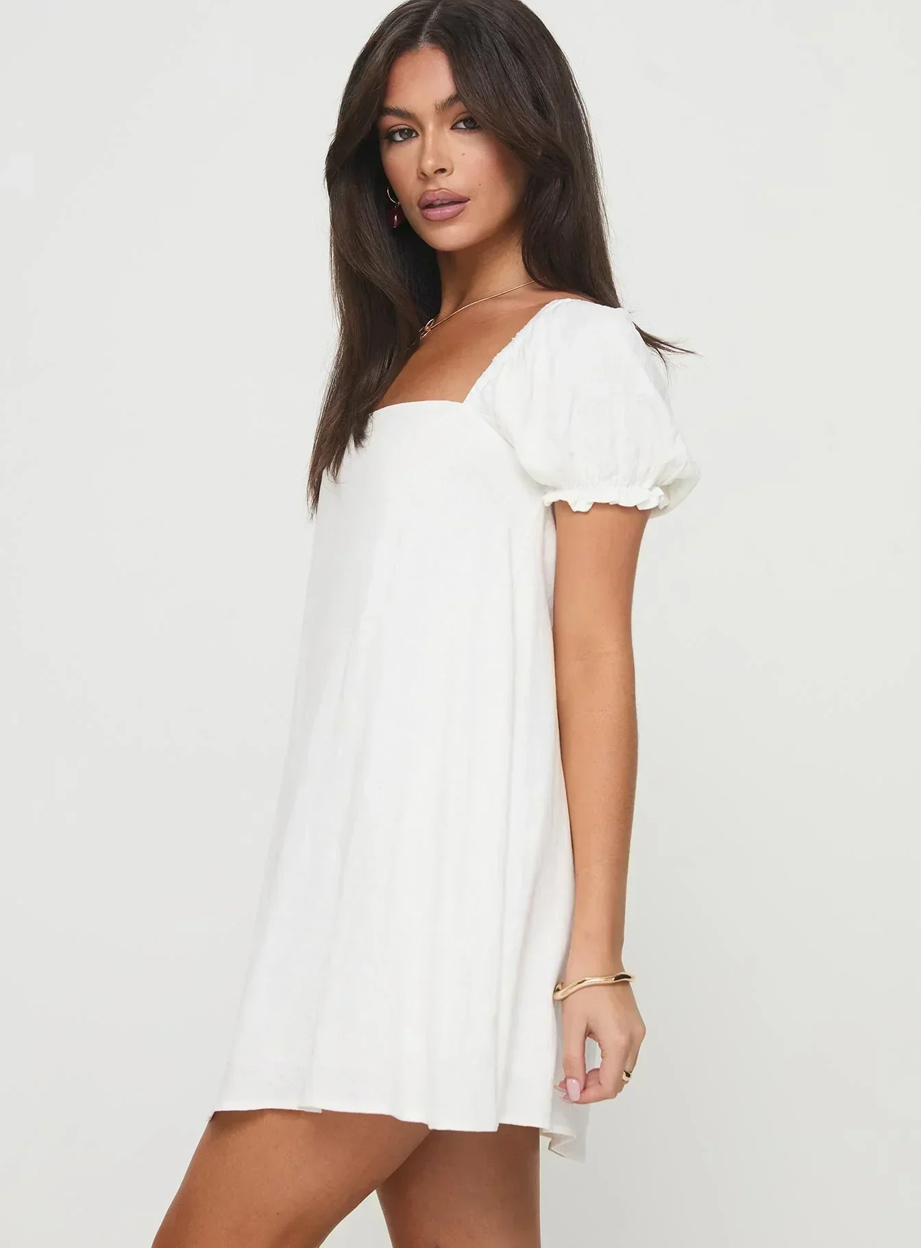 Beyond Linen Blend Mini Dress White - luluinthesky