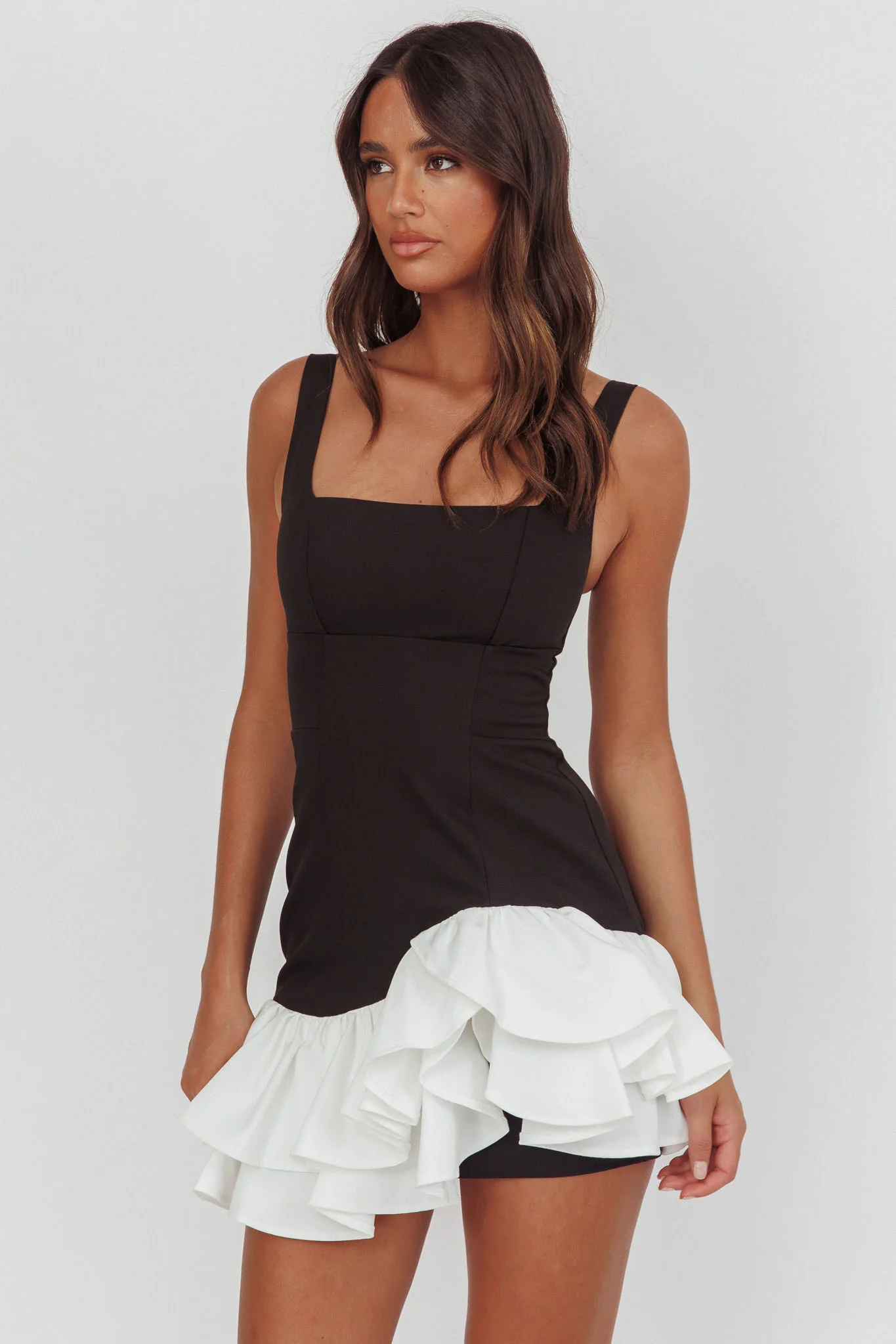 Romantic Layered Frill Mini Dress Black
