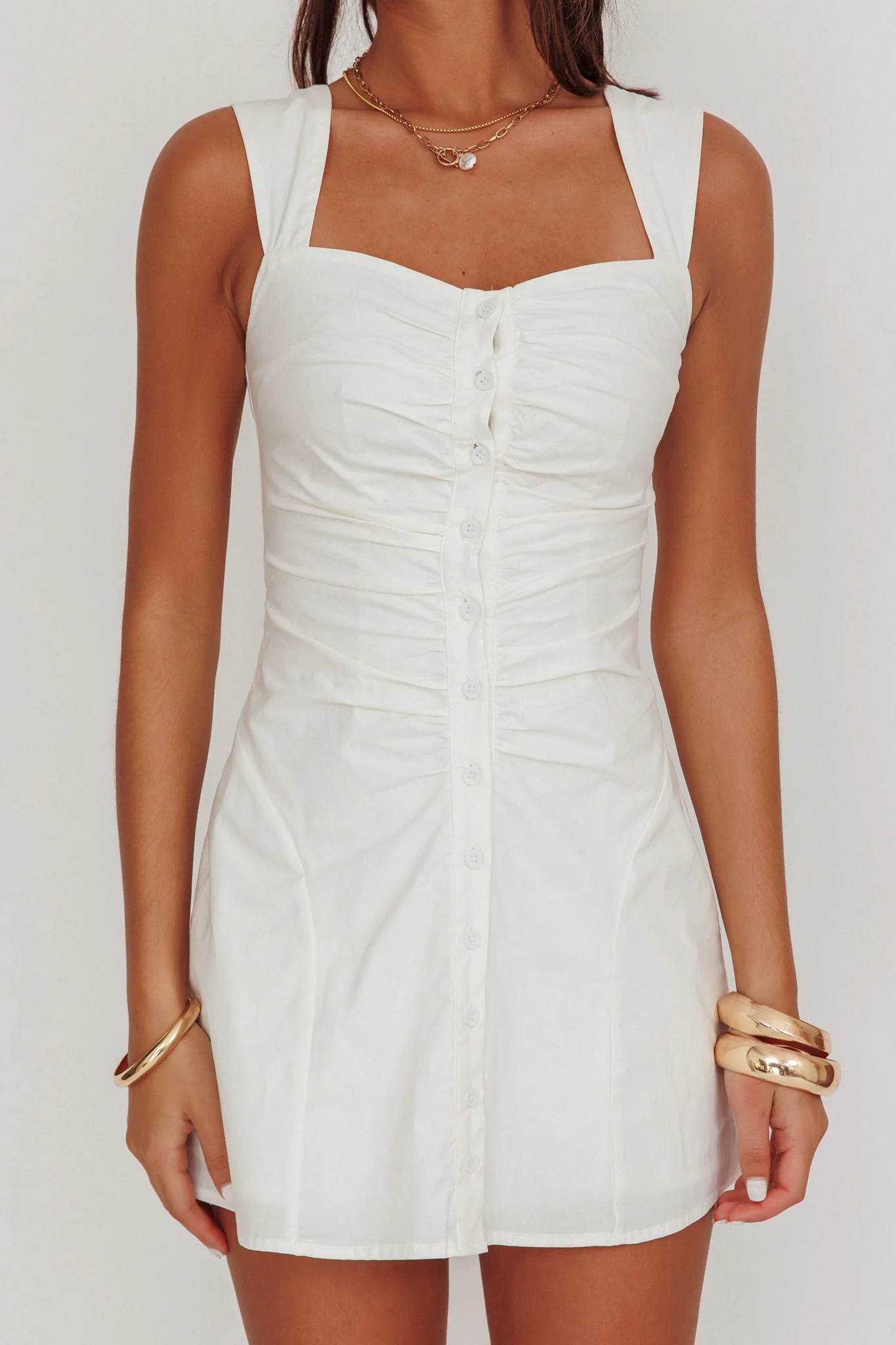 High Tide Buttoned Textured Mini Dress White - luluinthesky
