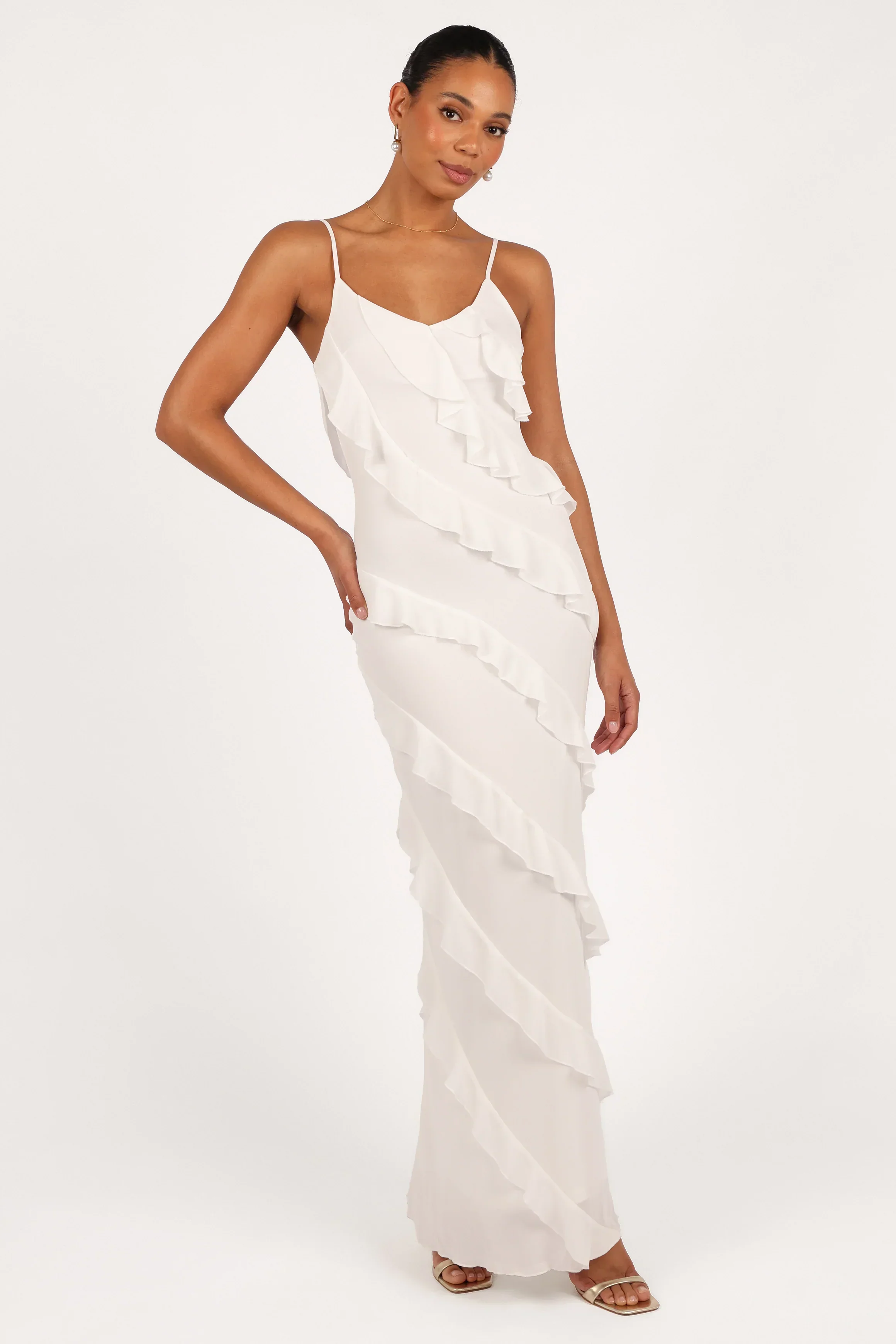 Ciao Ruffles Maxi Dress - Cloud White - luluinthesky