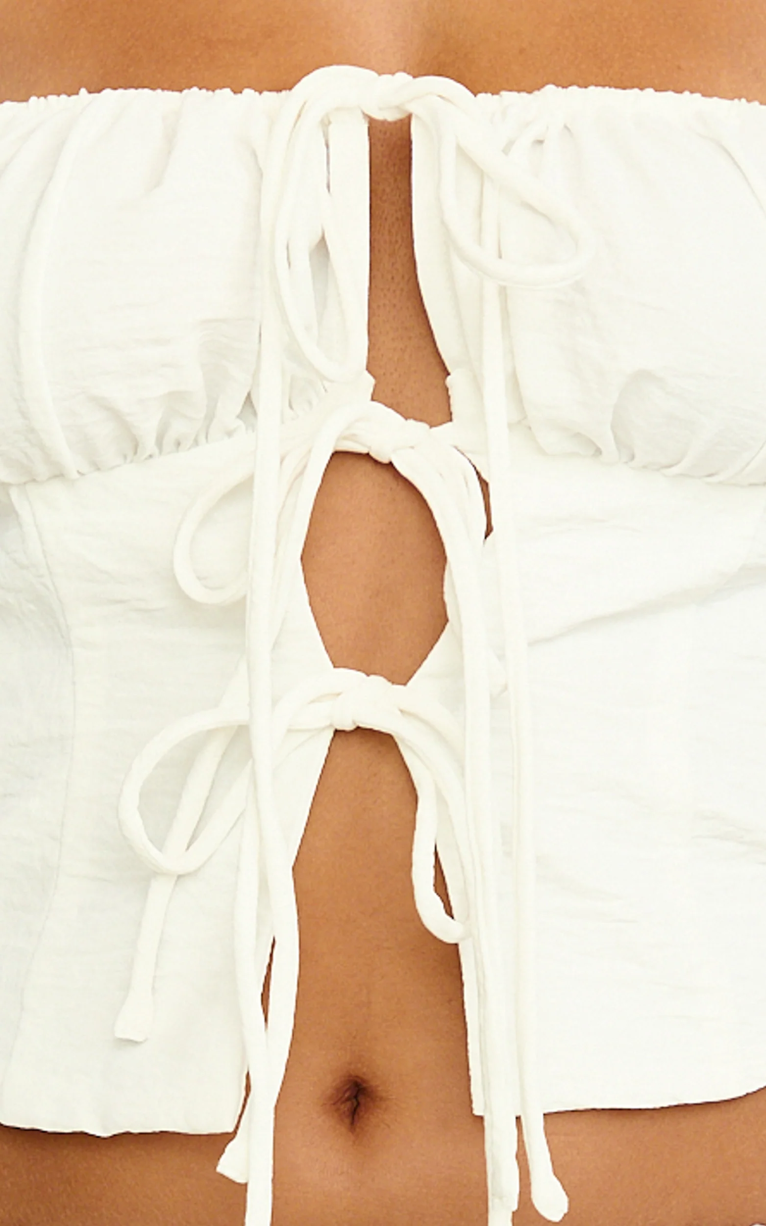 Bianca Top - Ruched Cups Front Tie Detail Top in White