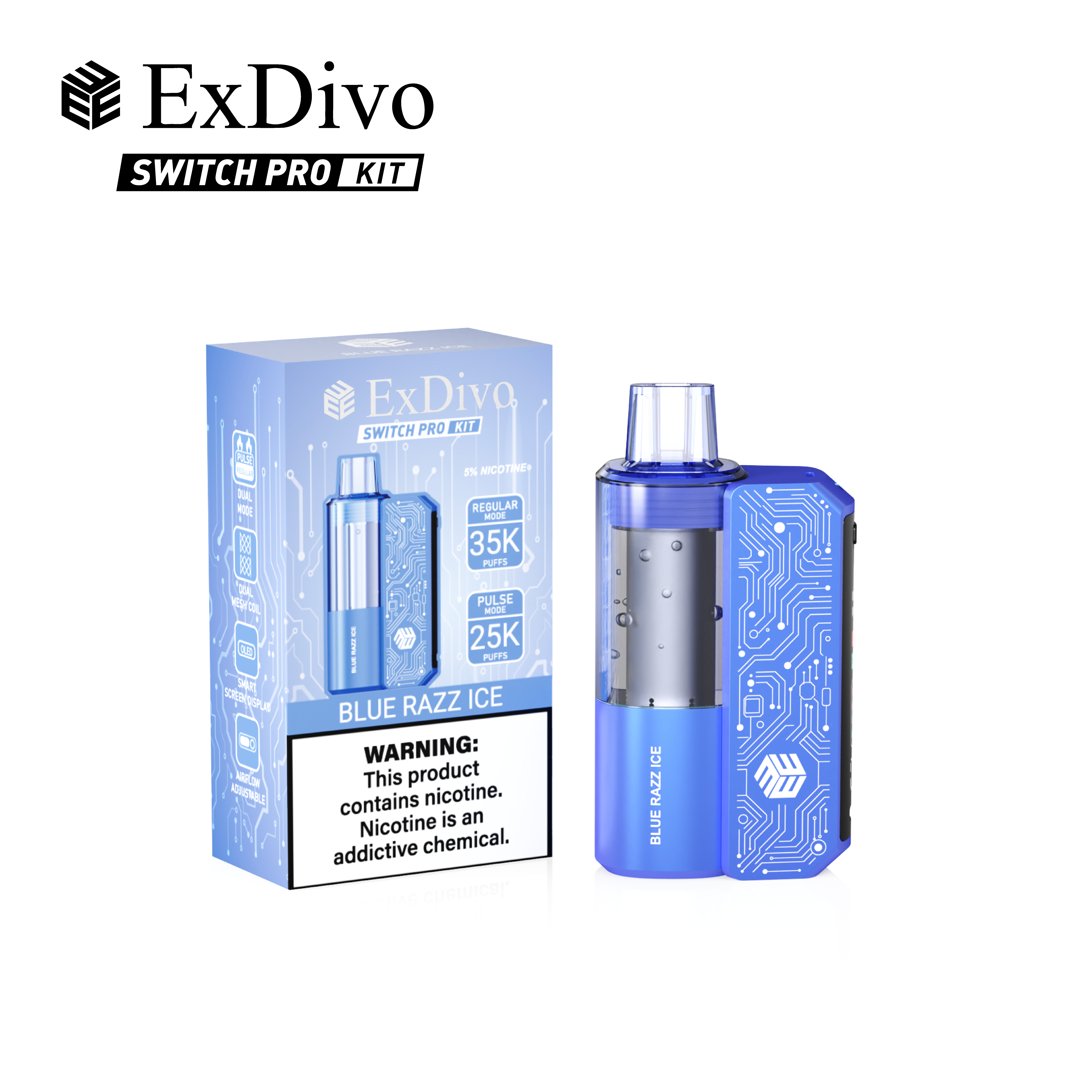 BLUE RAZZ ICE - ExDivo BRIGHT MIRROR 35K Replaceable VAPE kit