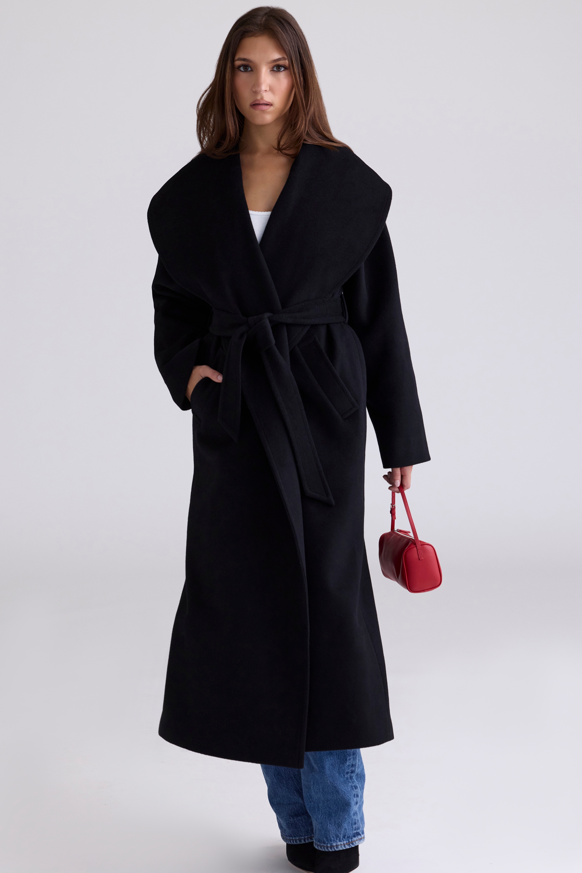 black wool shawl collar coat