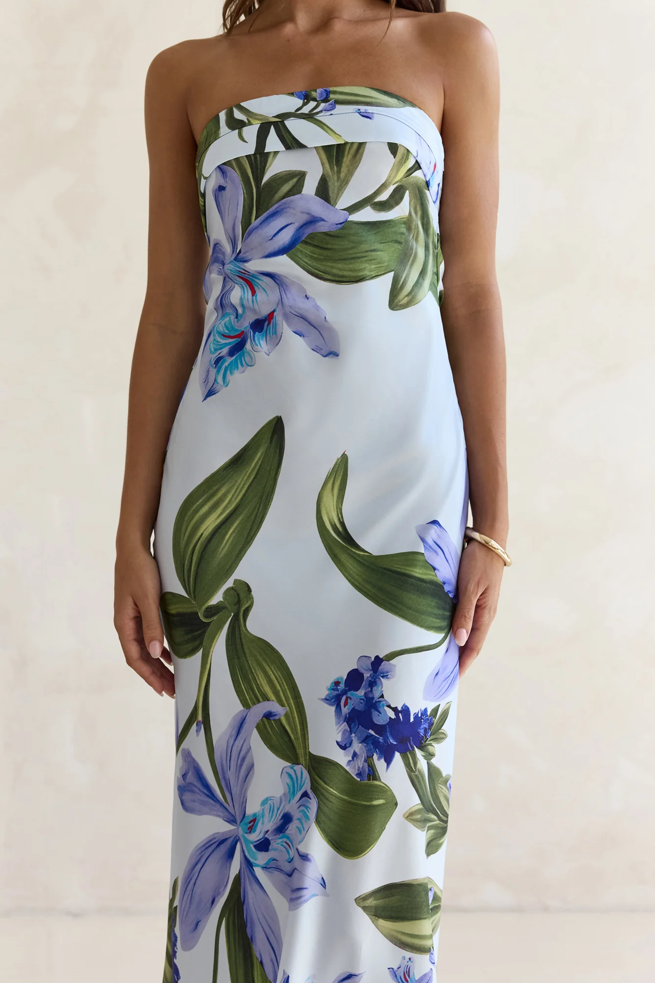Bells Of Spring Satin Strapless Maxi Dress Blue - luluinthesky