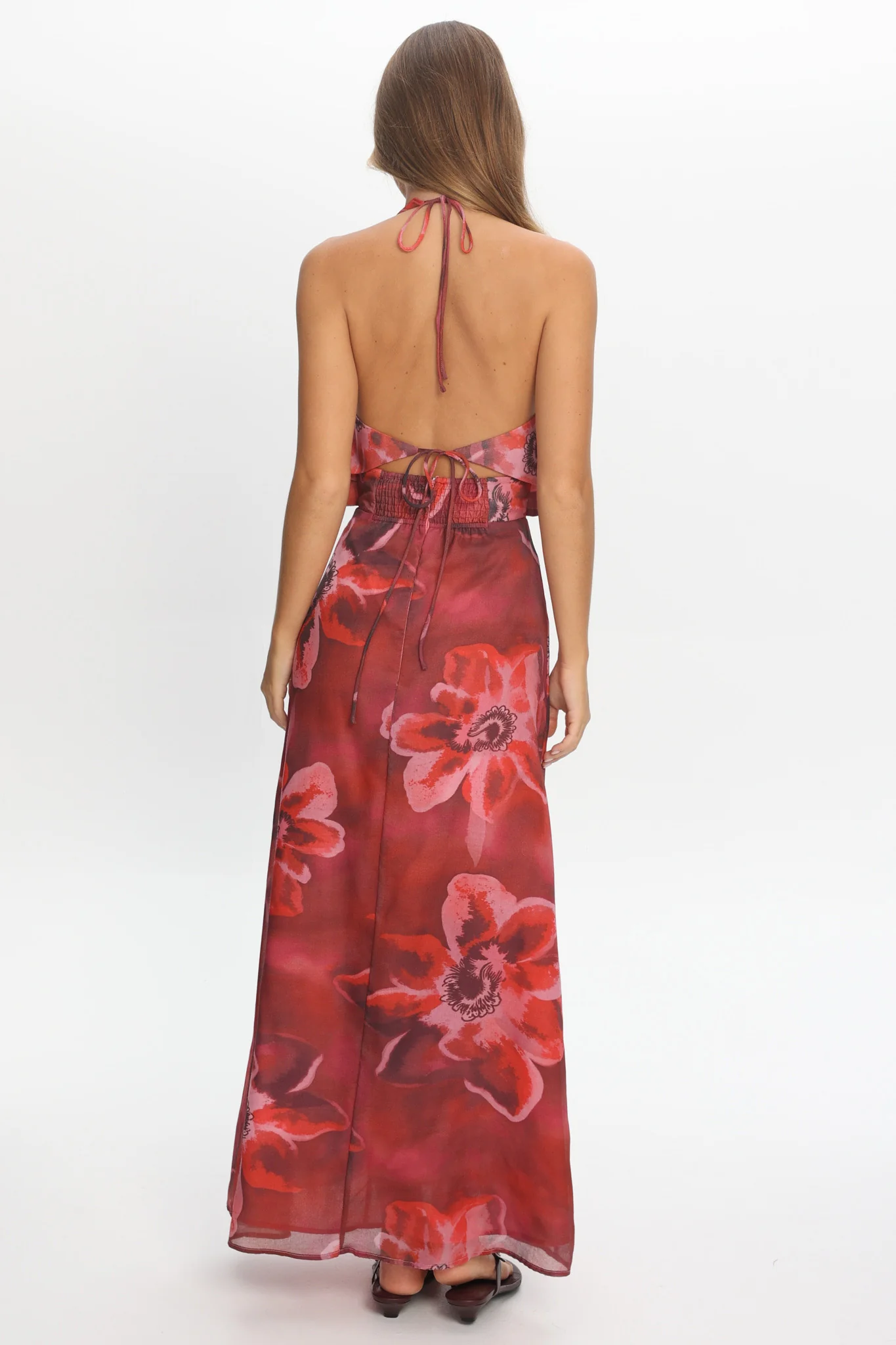 First Dates Frill Trim Maxi Dress Print Red - luluinthesky