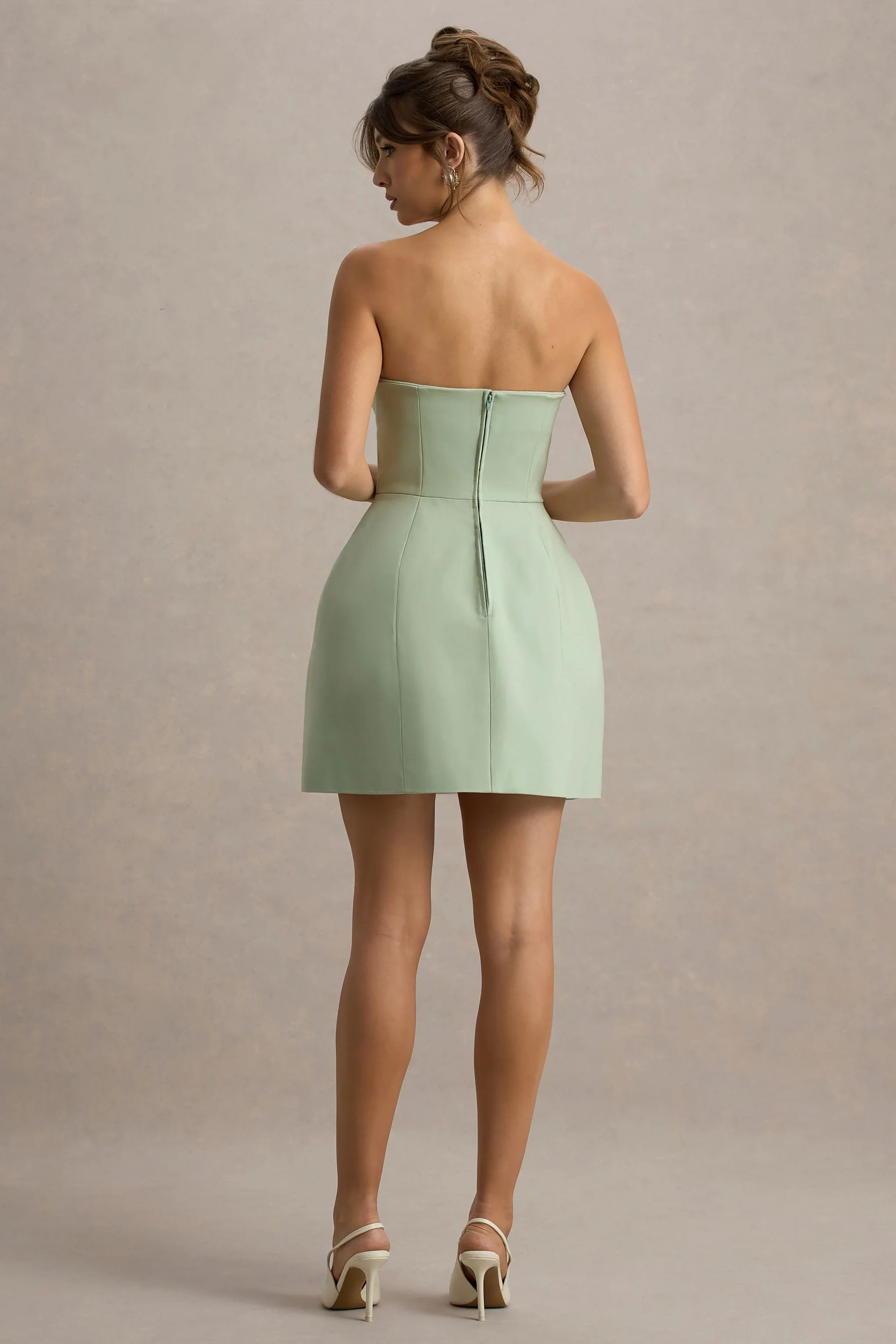 Anniston | Light Green Bandeau Tailored Button Mini Dress