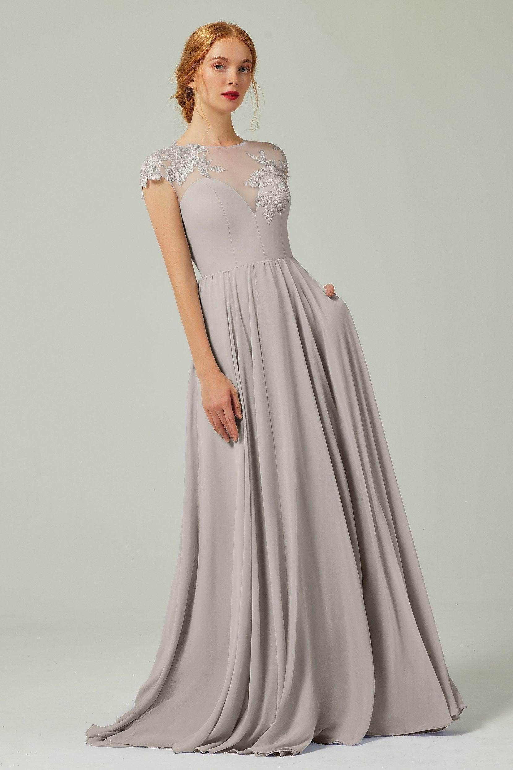 A-Line Sweep-Brush Train Chiffon Bridesmaid Dress CB0248