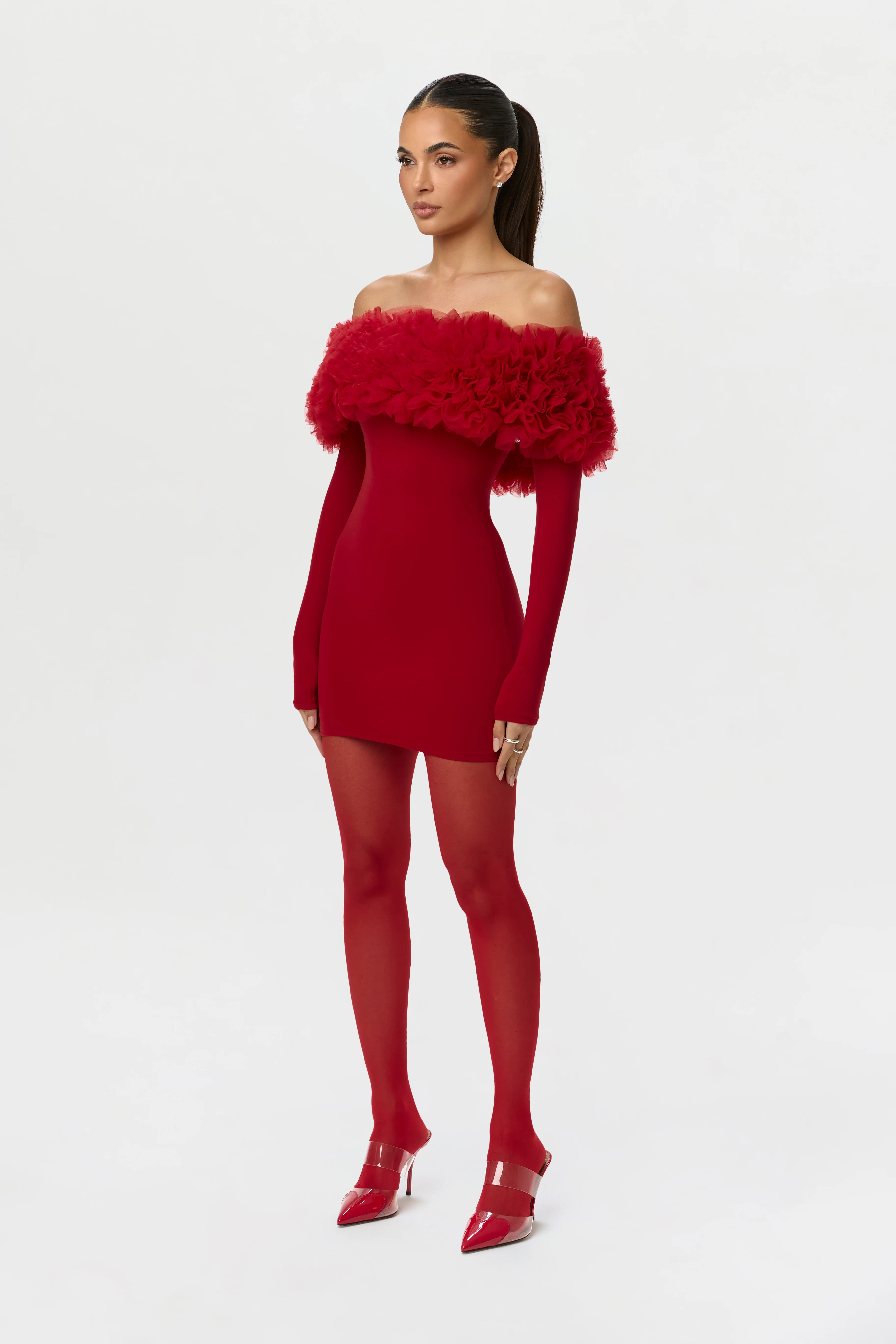 Naked Off-Shoulder Roses Mini Dress