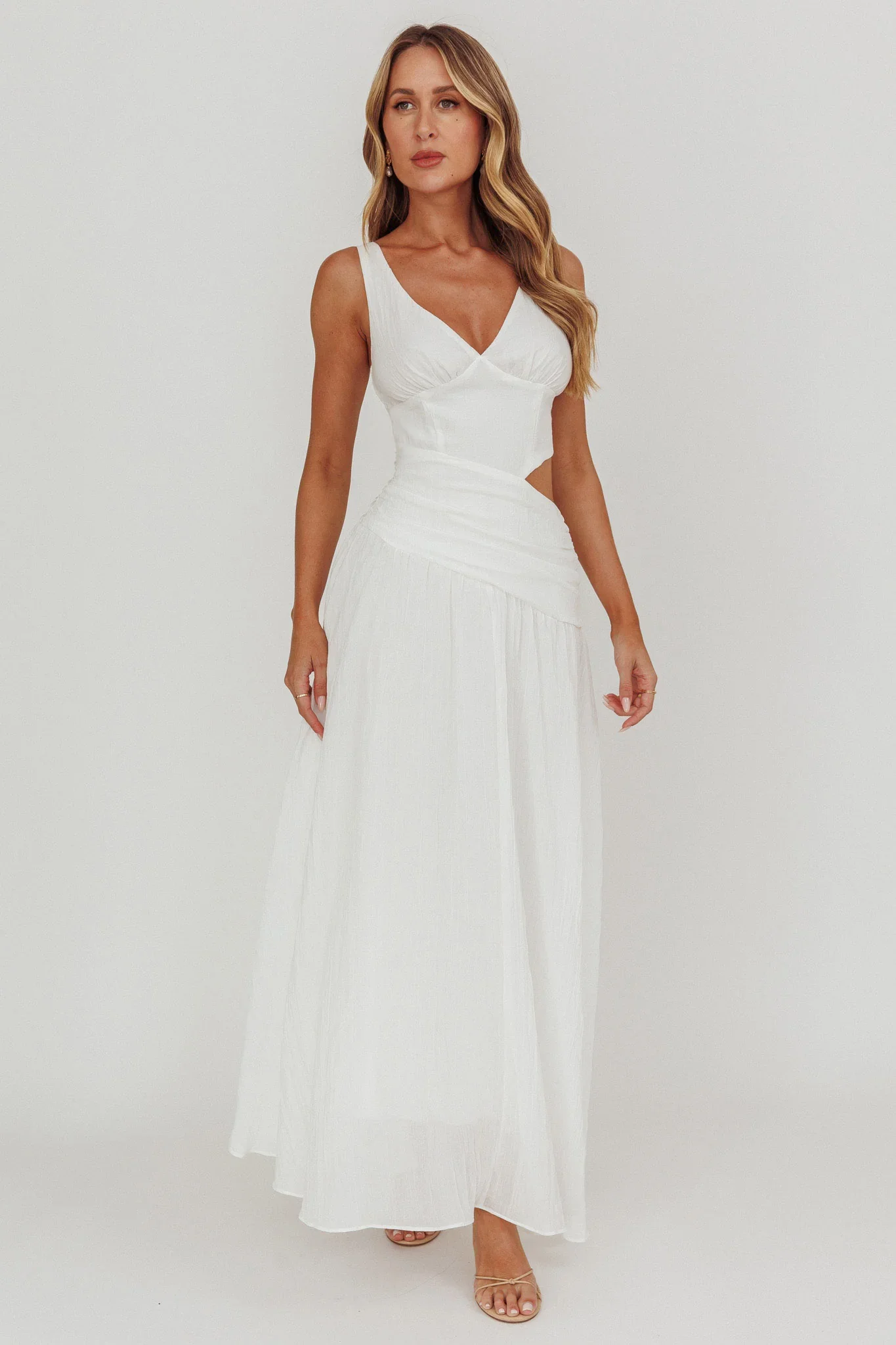 First Dates Waist Cut-Out Maxi Dress White